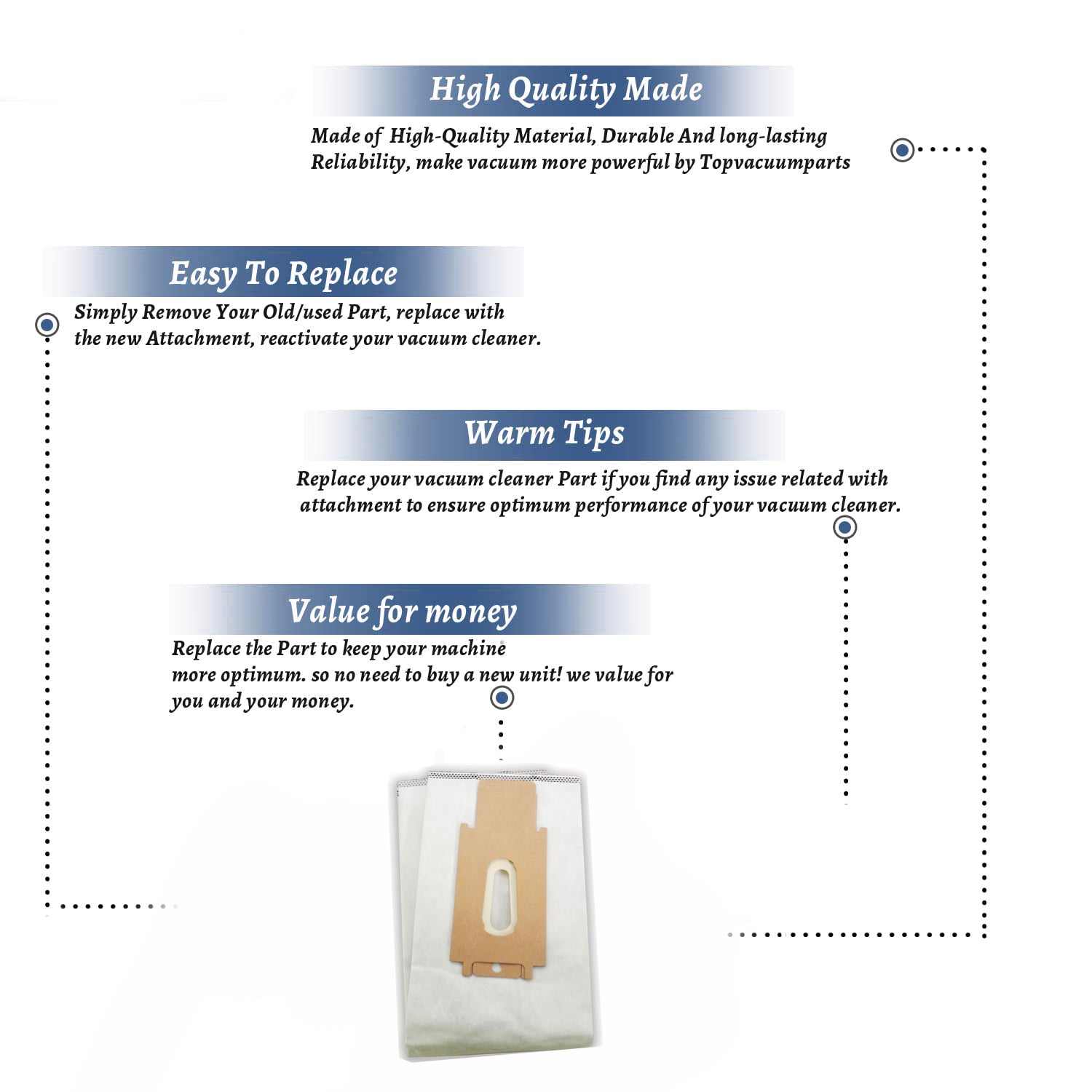 Topvacuumparts Replacement Part For Oreck CC Synthetic Charcoal Paper Bags (4 Bags) # Compare to part 471620