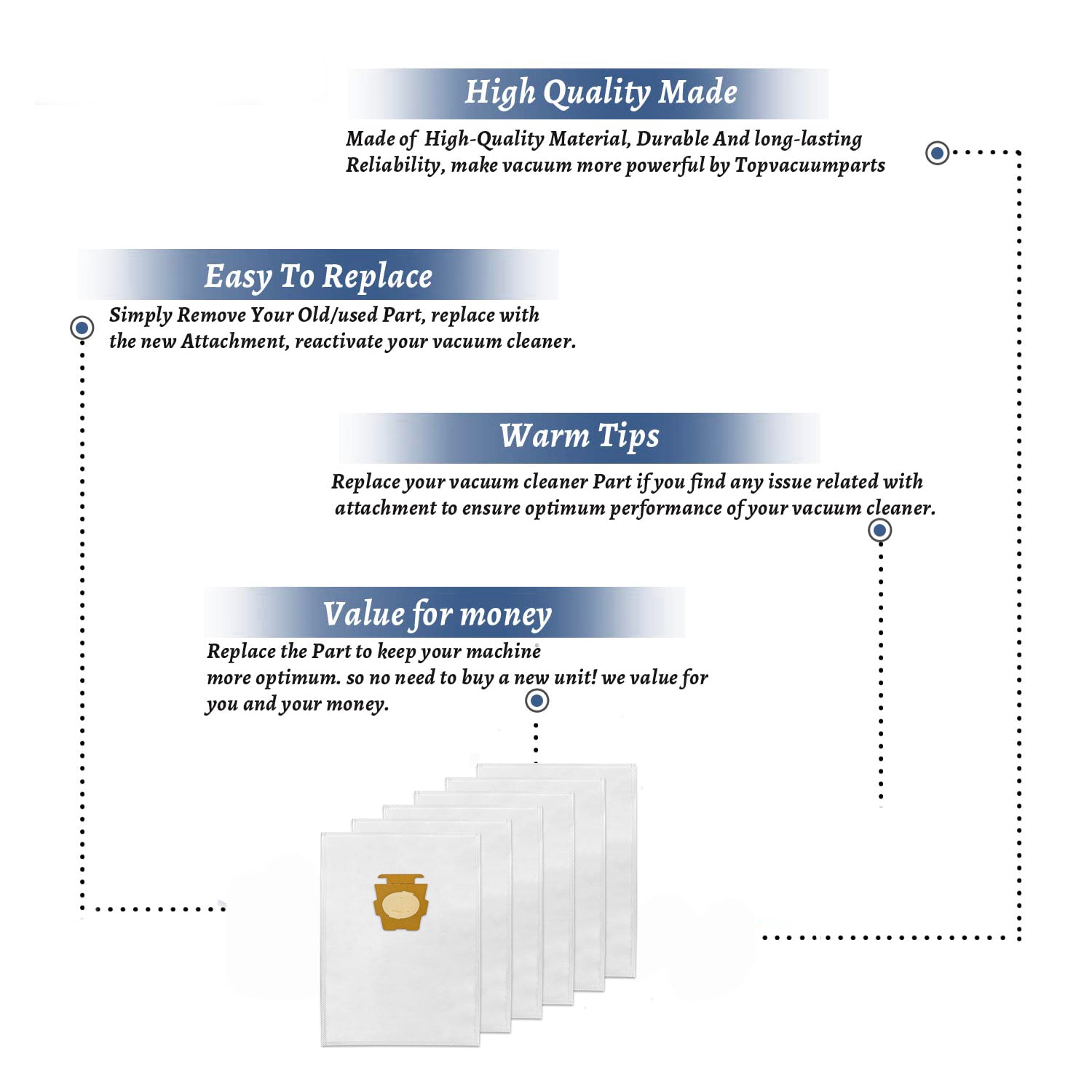 Topvacuumparts Replacement For Kirby F-style and twist type vacuum 6 Paper Bags # Compare to Part 486996