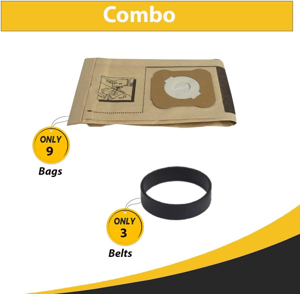 Topvacuumparts Kirby G4/G5 Kit: 9 HEPA Bags & 3 Belts Replaces #197394S, 301291 Micron Magic filtration for upright vacuums Durable 12-piece set