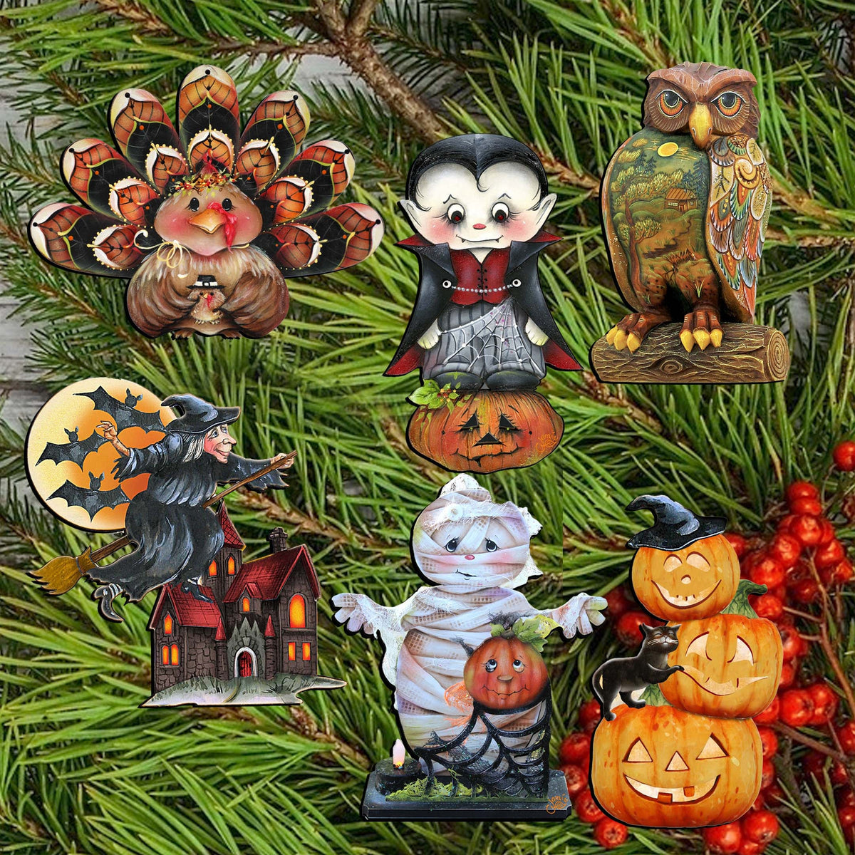 Happy Halloween Clip-On Eco Wood Decorative Ornaments Set of 6 by Jamie Mills-Price and G. Debrekht - Halloween Decor - 8090135C-S6