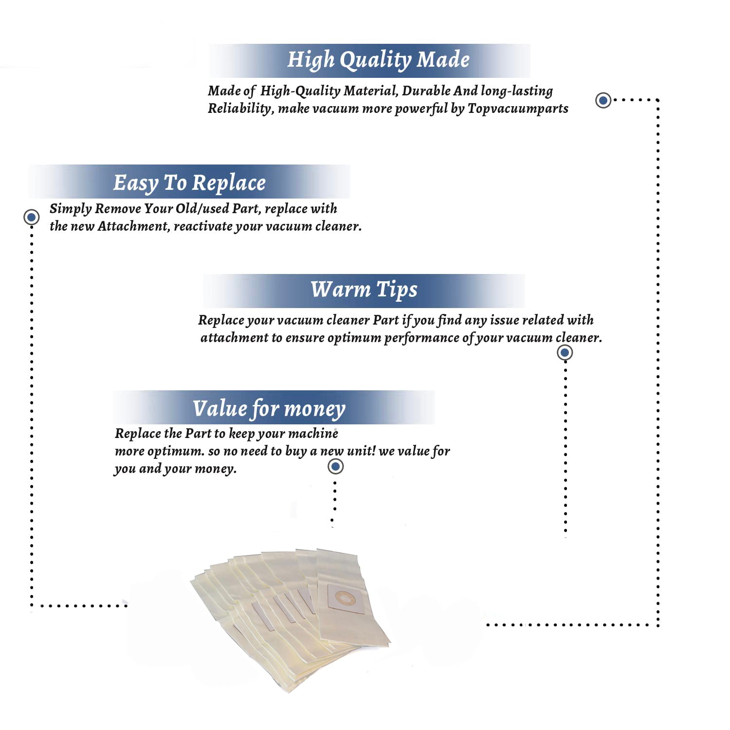Topvacuumparts Replacement part for Windsor Wide Area Wave Vacuum Cleaner 10 Paper Bags # Compare to part 53-2406-02