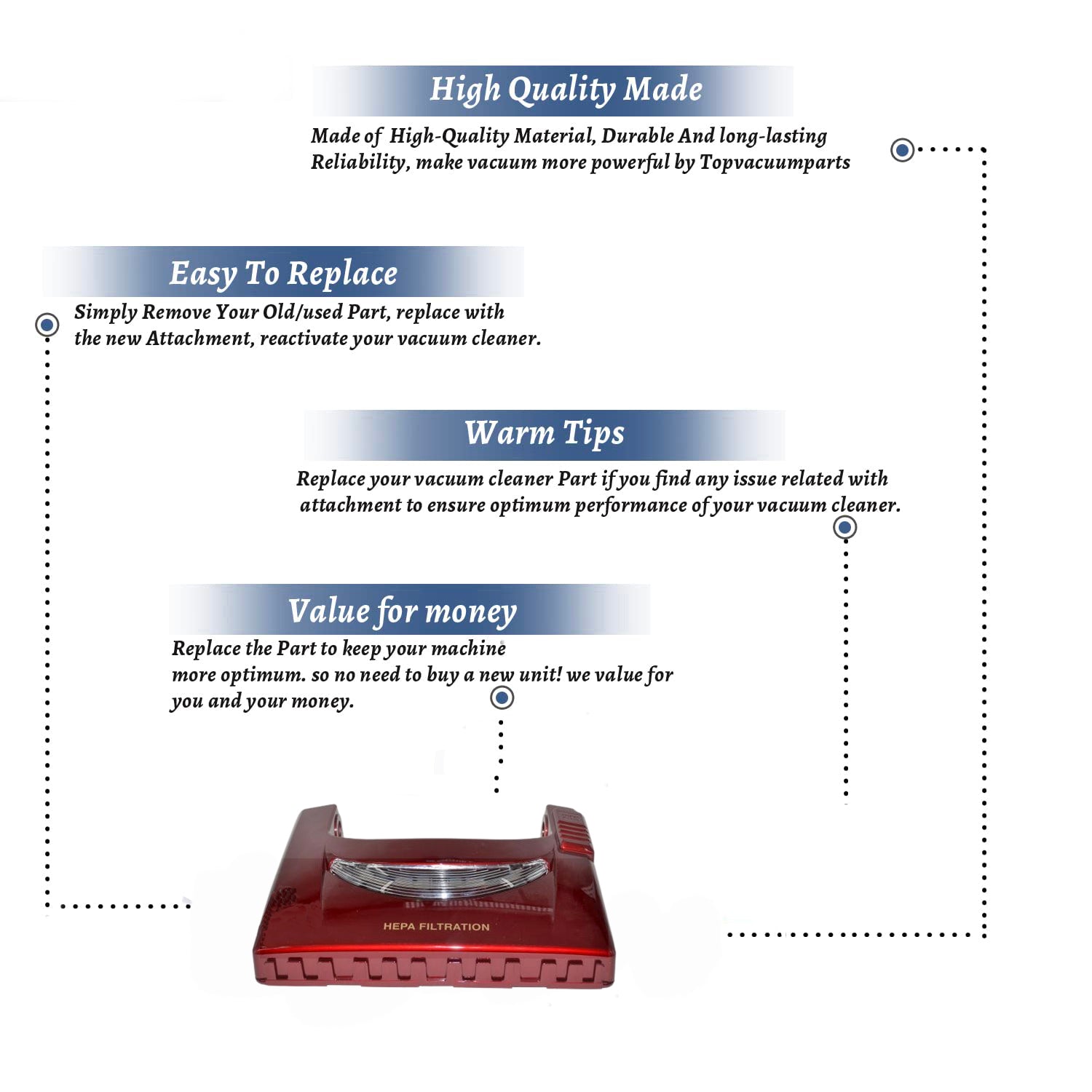 Topvacuumparts Replacement Part For Fuller brush FBTM-PW4 Vacuum Cleaner Red Nozzle Base # compare to part 53.041R