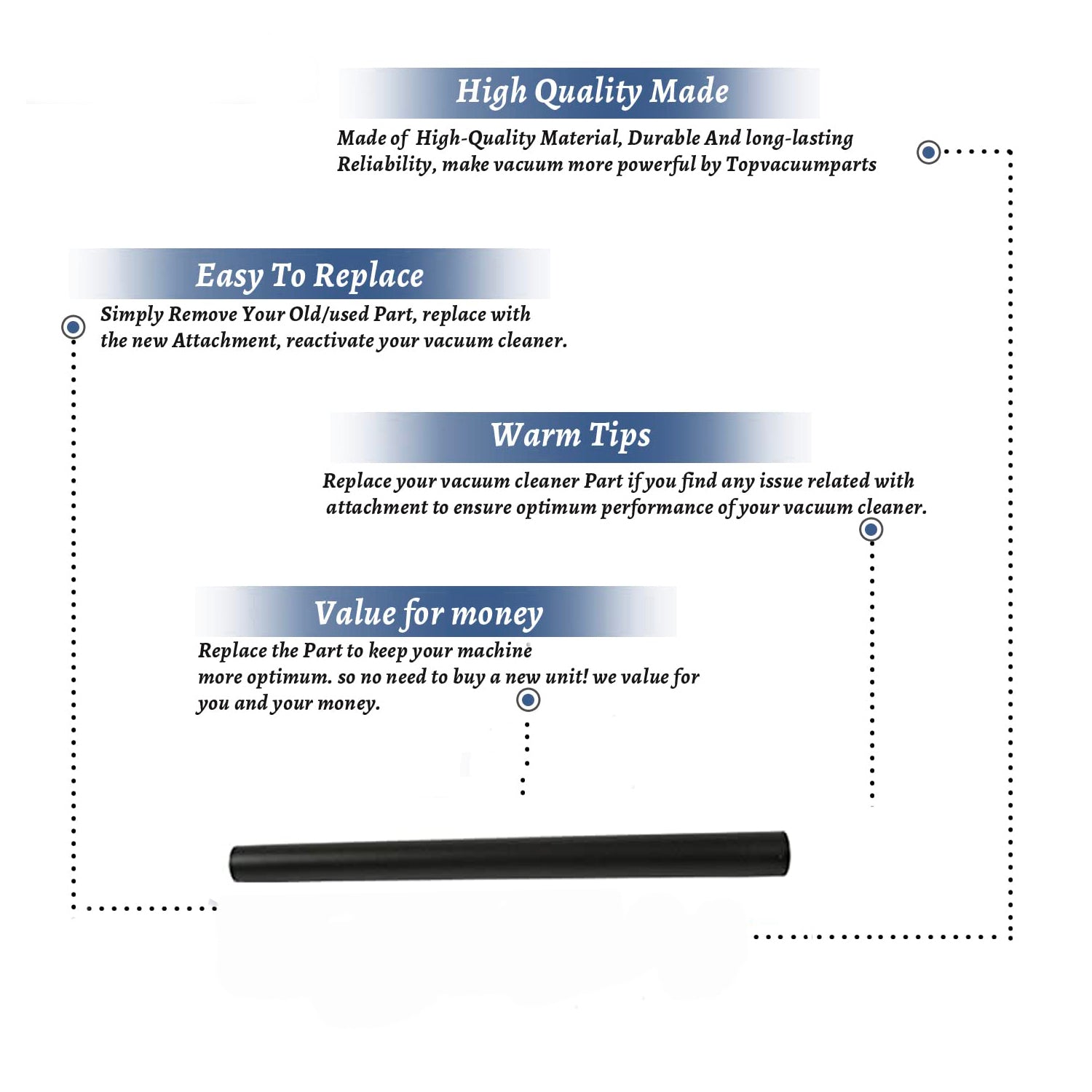 Topvacuumparts Replacement Part For Centec 1 1/4 Inch, 1.25-Inch Black Straight Plastic Extension Wand # compare to part 53572