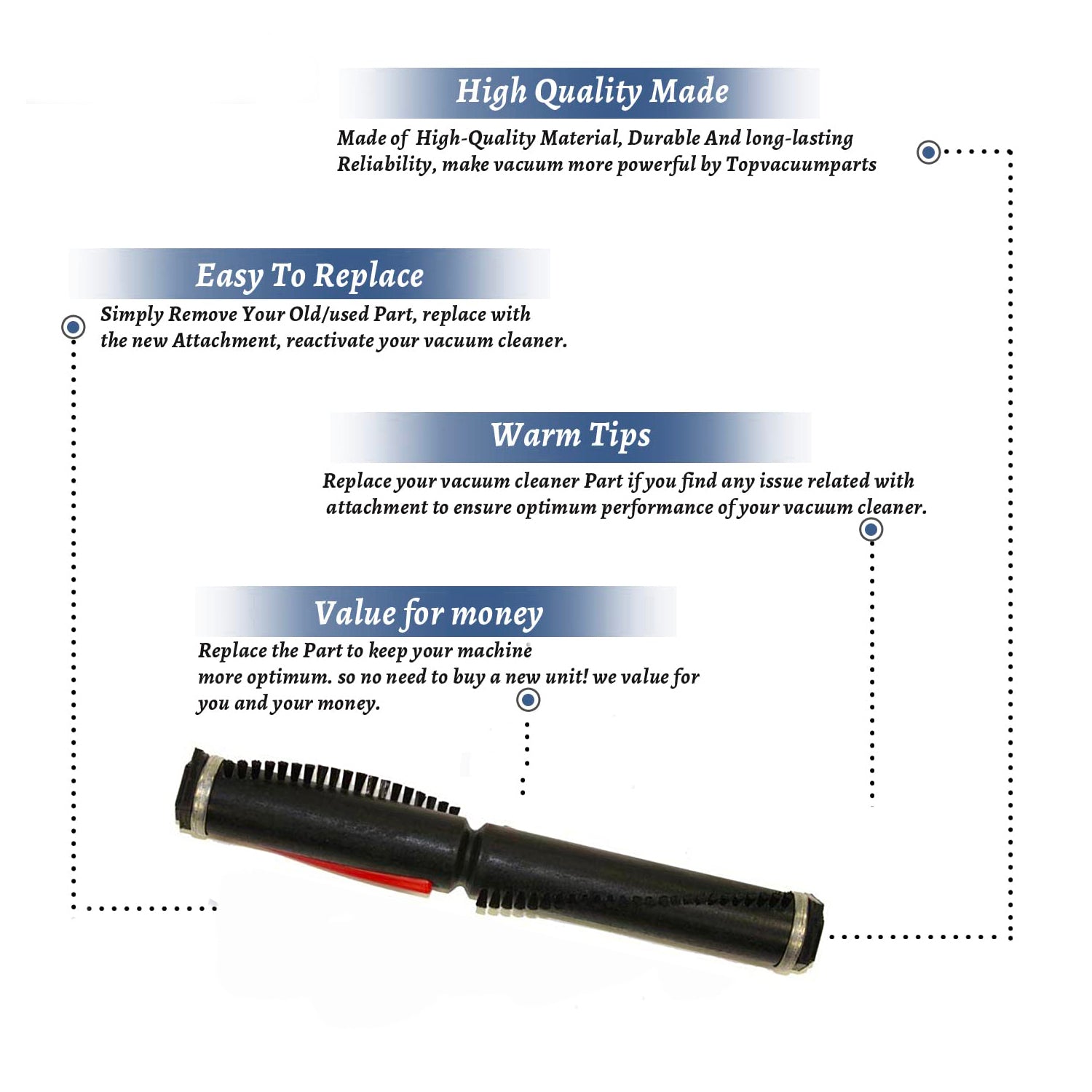 Topvacuumparts Replacement Part For Eureka 12 Inch Hex Ends Vacuum Brushroll # compare to part 54104A1