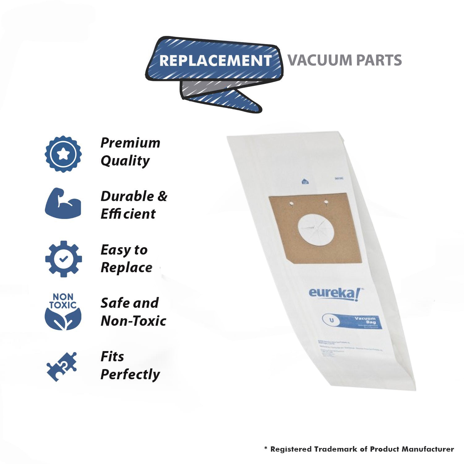 Topvacuumparts Replacement part for Eureka 7600, 7700,7900 Uprights Vacuum Cleaner Style U Disposable Vacuum Bags (3 bags) # Compare to part 54310C