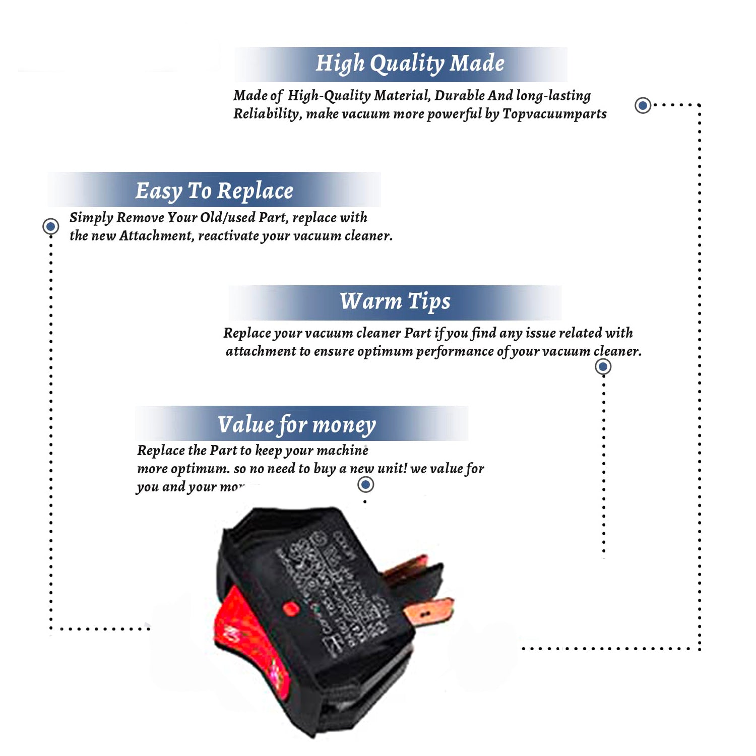Topvacuumparts Replacement Part For Bissell Switch For 1698, 1698-1, 8904, 8804, 8804M, 1699, 7901, 7920, 1699-1 Vac Models # compare to part 5559125