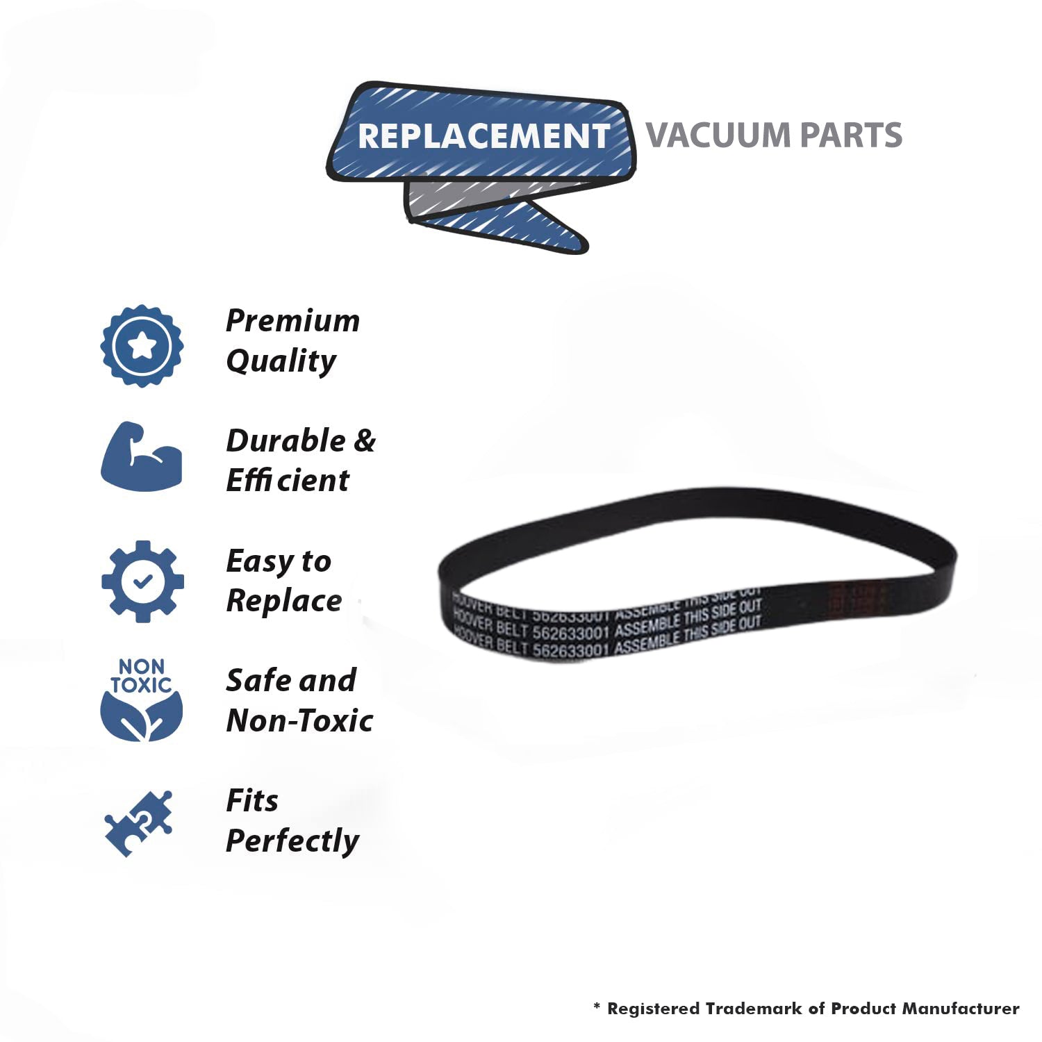 Topvacuumparts Replacement Part for Hoover Nano Cyclonic UH20020 Vacuum Cleaner 2Pk Flat Belt # Compare to Part 562633001