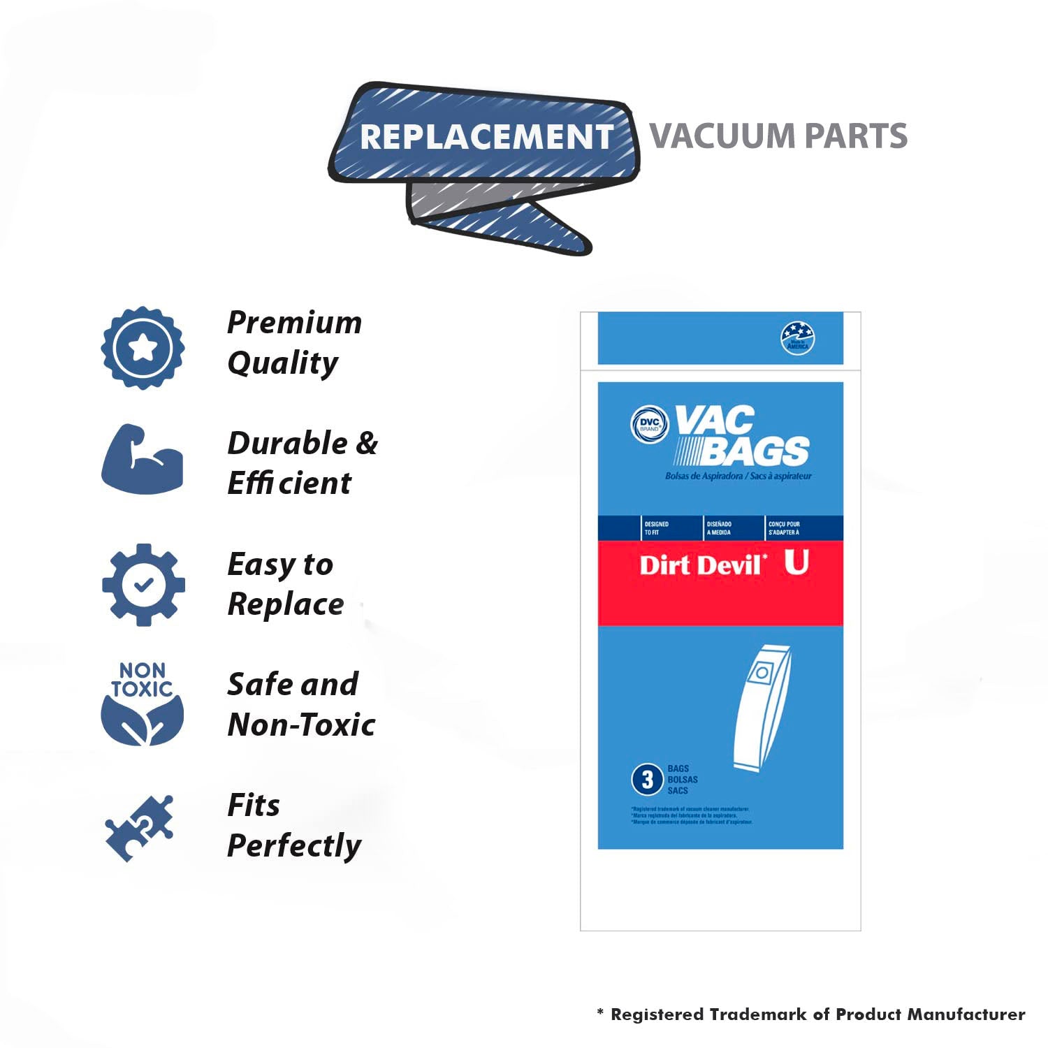 Topvacuumparts Replacement Part For DVC Type U, Ultra 89200 Vacuum Cleaner Paper Bags 3pk # 575720