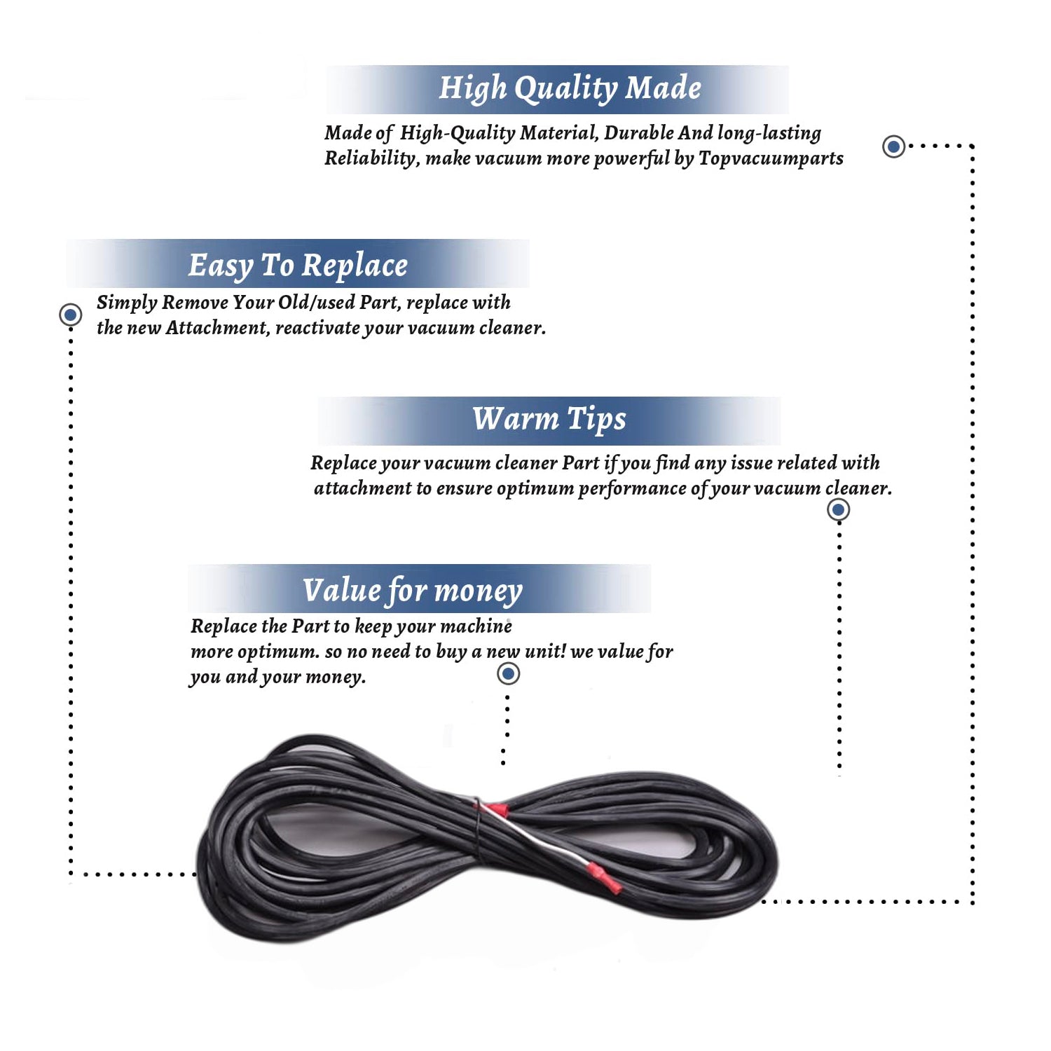 Topvacuumparts Replacement Part For Oreck Vacuum Cleaner 18/2 SJT 30' Black CordOreck Part # compare to part 58-5807-61