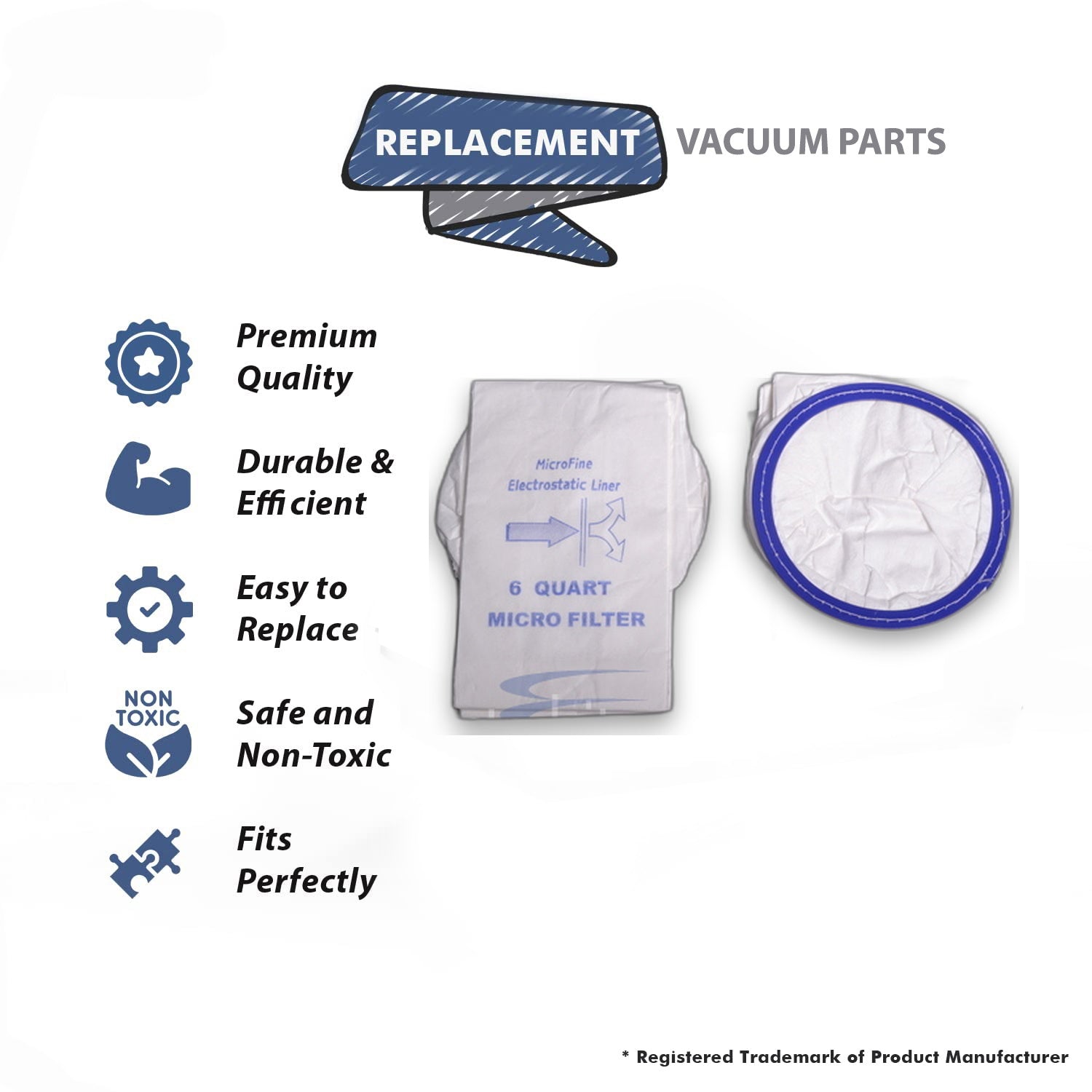 Topvacuumparts Replacement Part For Oreck 6 Quart Back Pack Vacuum Cleaner Micro Filter Paper Bags 10Pk # compare to part 59-2448-06