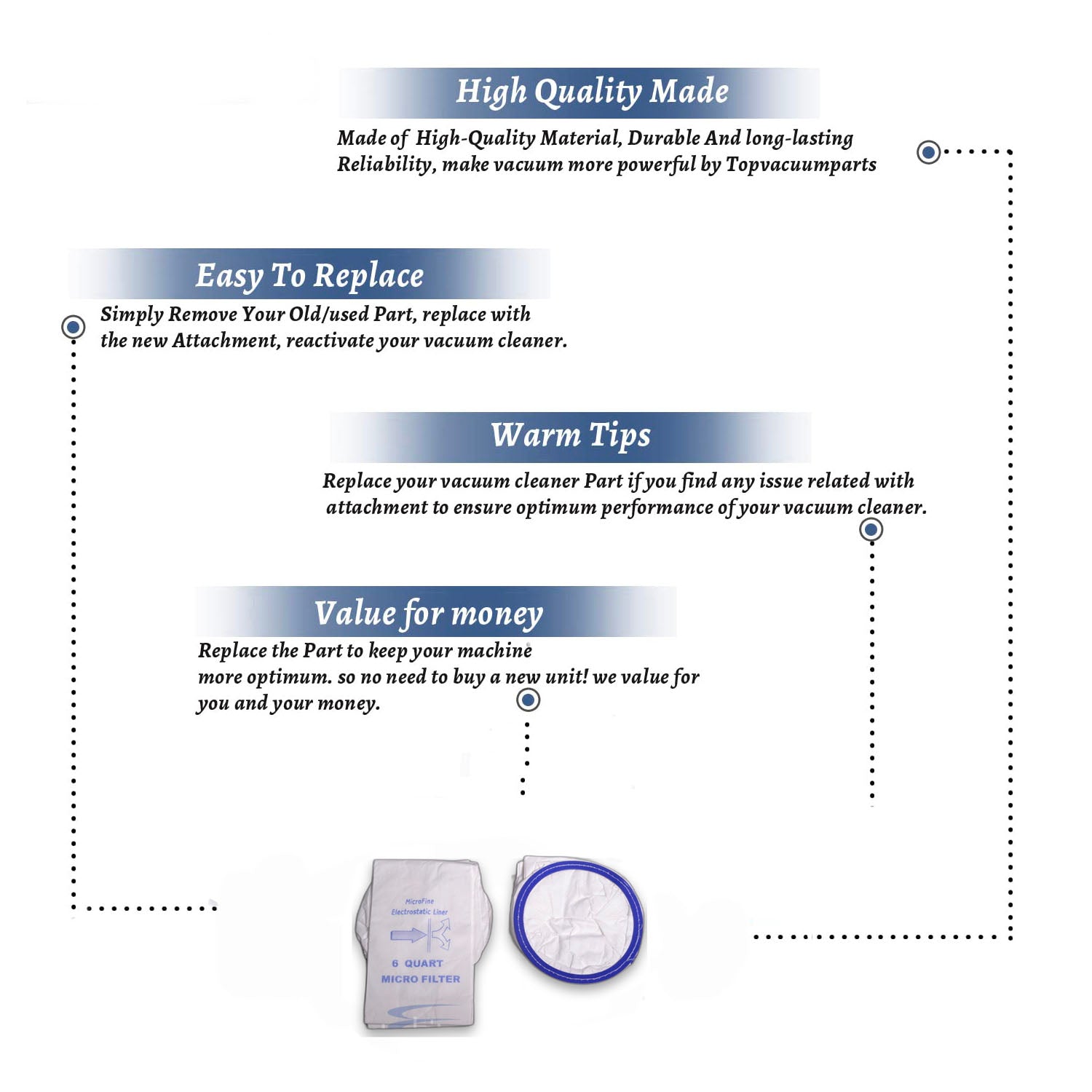 Topvacuumparts Replacement Part For Oreck 6 Quart Back Pack Vacuum Cleaner Micro Filter Paper Bags 10Pk # compare to part 59-2448-06