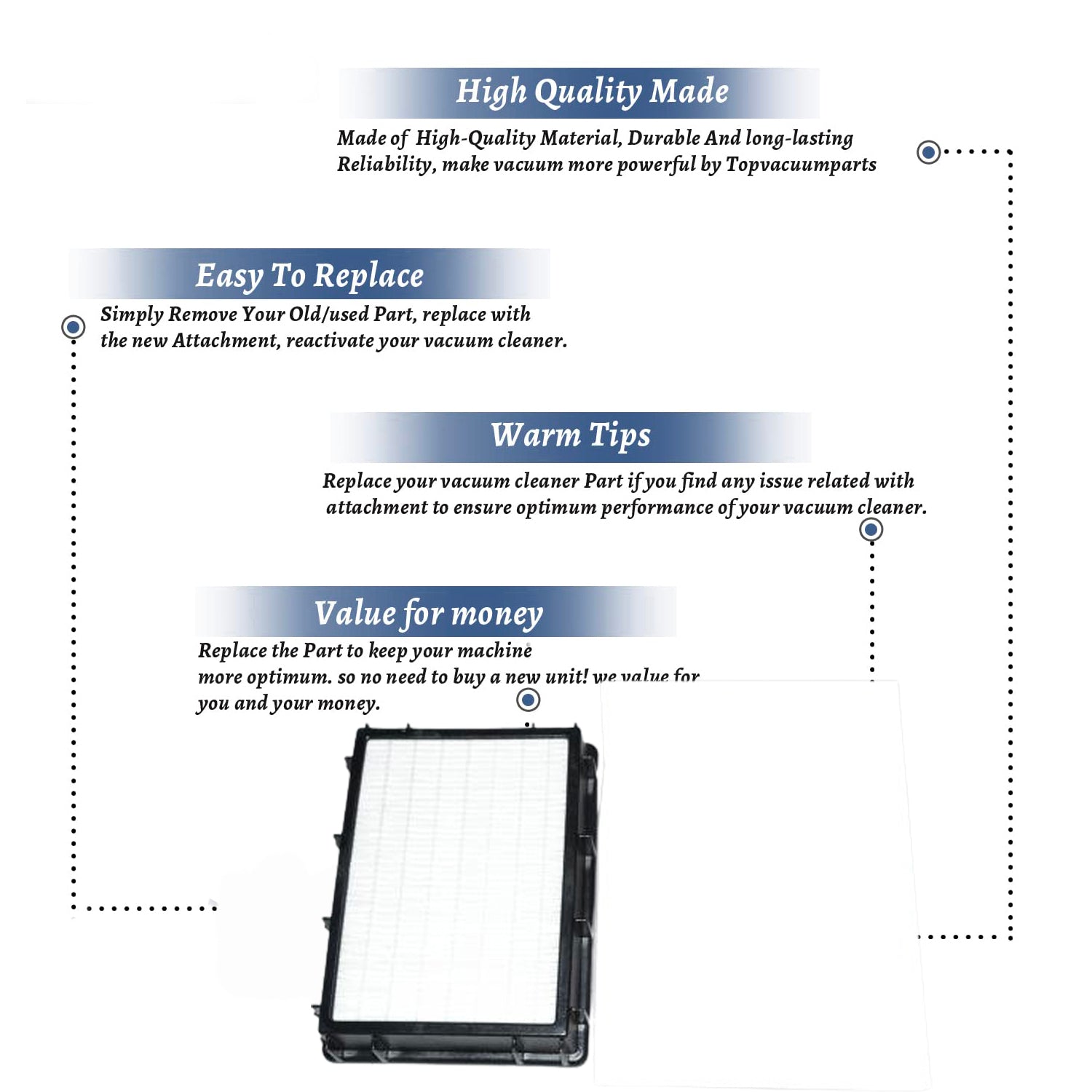 Topvacuumparts Replacement Part For Eureka HF2 HEPA Pleated Exhaust Filter # compare to part 61111D