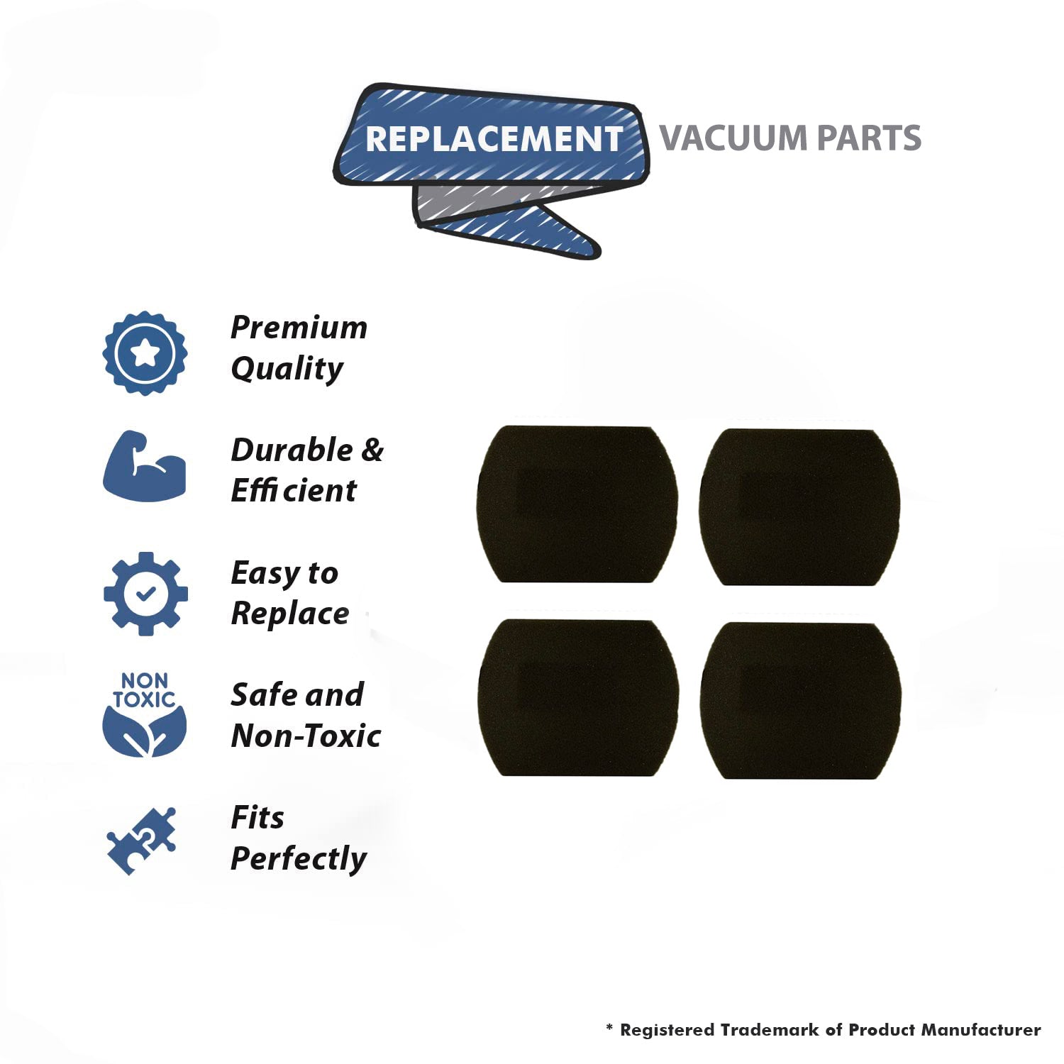 Topvacuumparts Replacement Part For Eureka S782, SC785 Vacuum Cleaner Secondary Motor Foam Filter (Pack-4) # compare to part 61123