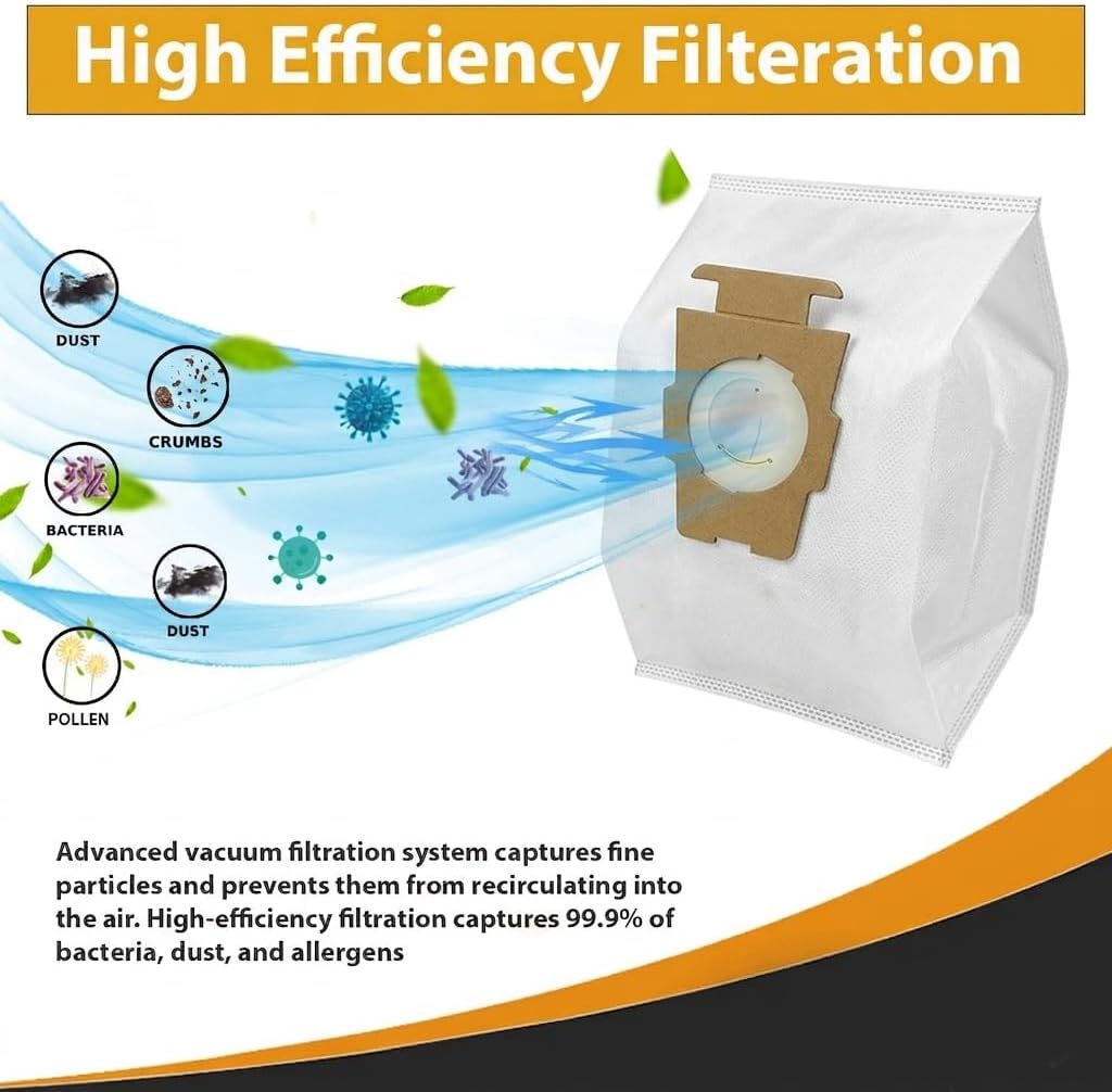Topvacuumparts Replacement For Kirby Micron Magic Plus HEPA Filter Bags 6-Pack Part #204814 Compatible with F-Style & Twist-Style Vacuums with 3 belts