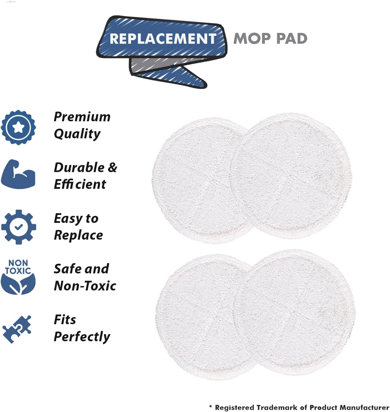 Topvacuumparts Replacement For Bissell 8.6 Inch Soft Mop Pads Fits Spinwave 2039, 20391, 20395, 2039H (2 Pack 4 pads) # compare to part 1611297