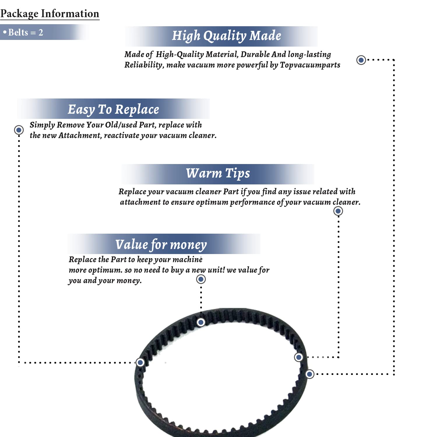 Topvacuumparts Replacement for Bissell 88523 ProHeat Essential Upright Carpet Cleaner Belts (2 Belts) # Compare to Part 0150621, 015-0621