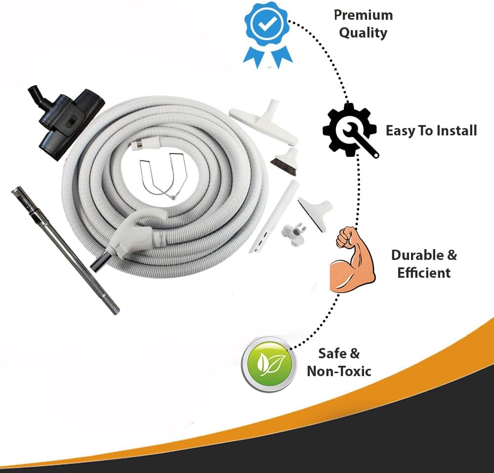 Topvacuumparts Replacement Universal Central Vacuum Attachment Kit with Air Turbo Nozzle Brush, Cleaning Hose & Tools for Hardwood, Stairs & Furniture