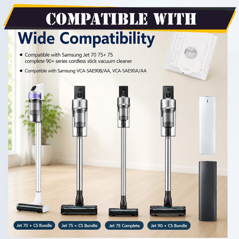 Topvacuumparts 8-Pack VCA-ADB90 Dust Bags for Samsung Jet 70+ 75+ 90+ Series Cordless Stick Vacuum, Fits VCA-SAE903/AA VCA-SAE904/AA #PMS25