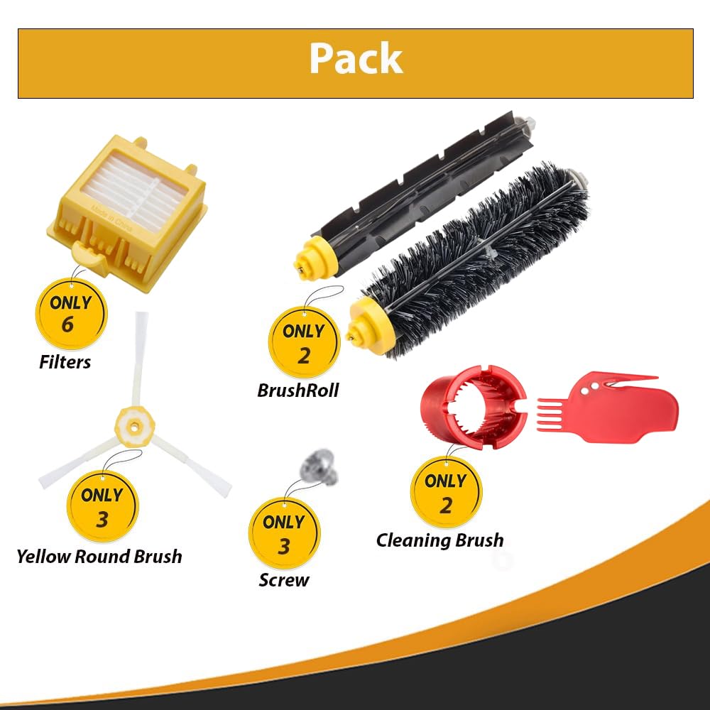 Topvacuumparts Replacement Accessories Kit Fits For iRobot Roomba 700 Series 760 761 770 780 790 Robot Vacuum with Flexible Beater and Bristle Brush