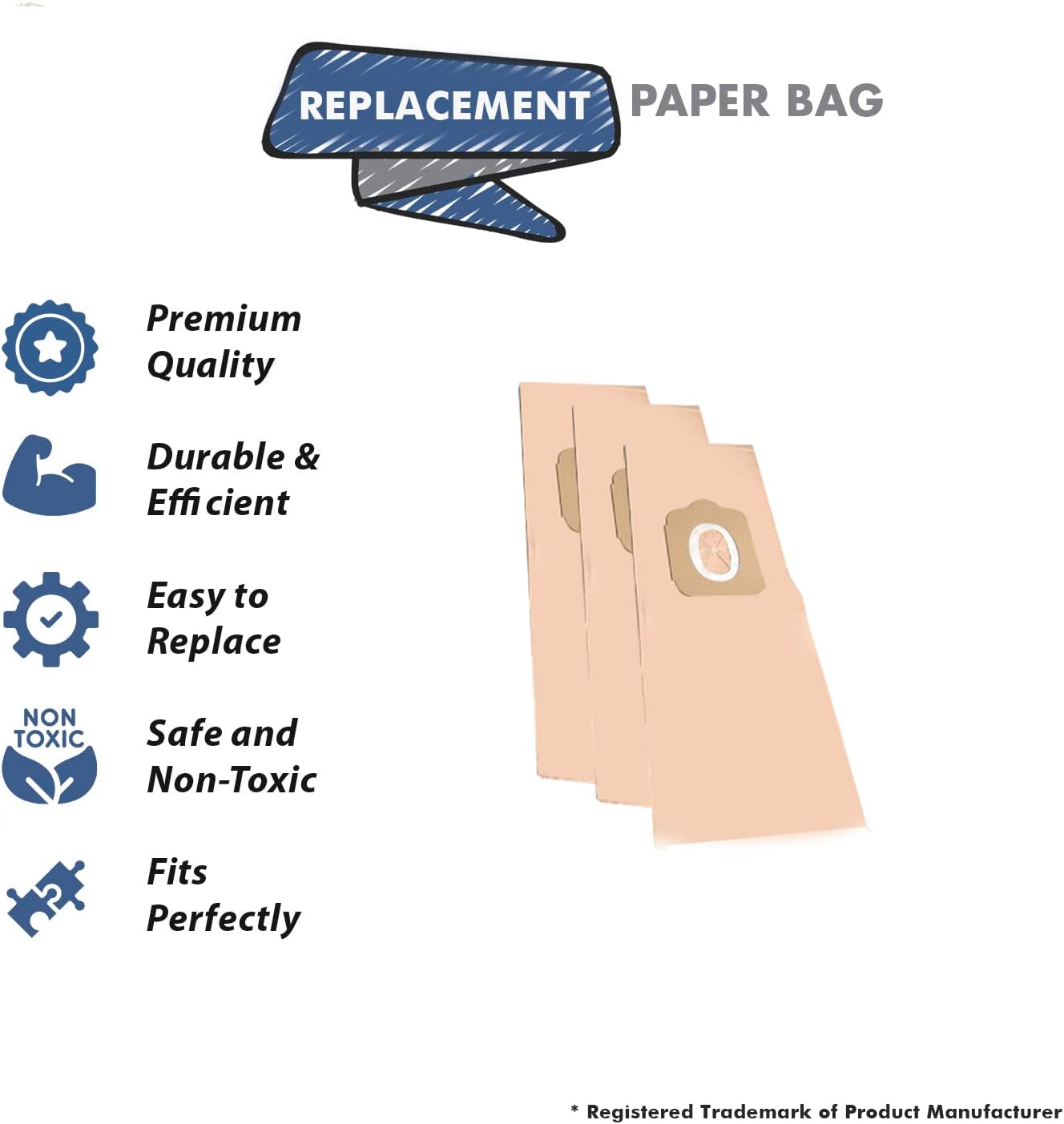 Topvacuumparts Replacement Part For Kirby TVP Style 2 Heritage I Upright Vacuum Cleaner 3pk Paper Bags // 190681S