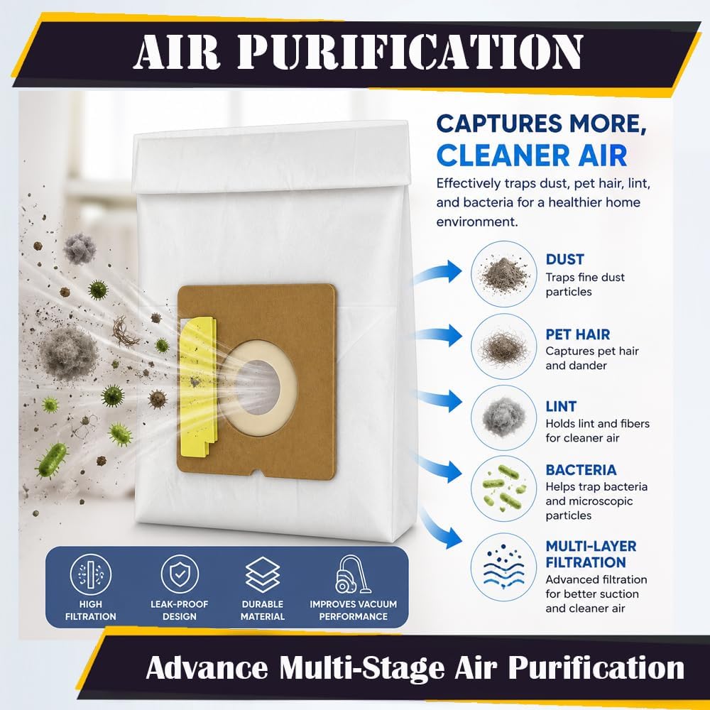 Topvacuumparts Replacement Micro Filtration Vacuum Bags Designed to Fit For Eureka Style L, Johnny Bee, 930, 965 Series – 9 Pack