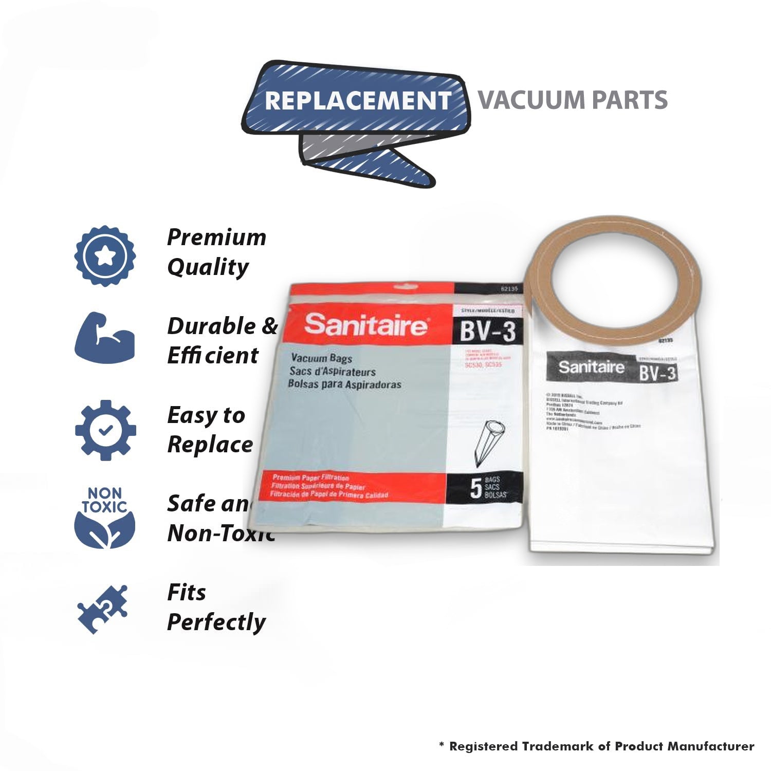 Topvacuumparts Replacement Part For Eureka SC530, SC535 Vacuum Cleaner BV3 Backpack Paper Bags 15# compare to part 6213510