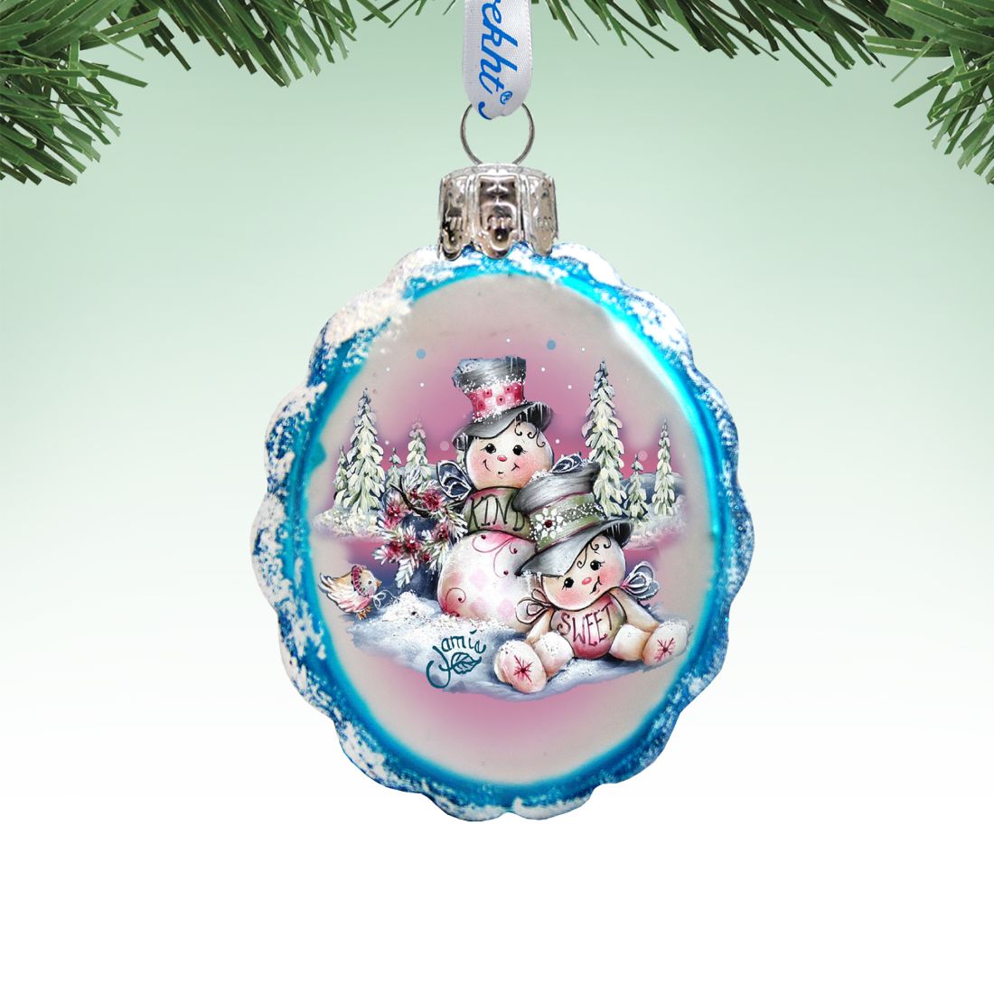 Snowman Mercury Glass Ornament by Jamie Mills-Price - Christmas Santa Snowman Decor - 778201-MP