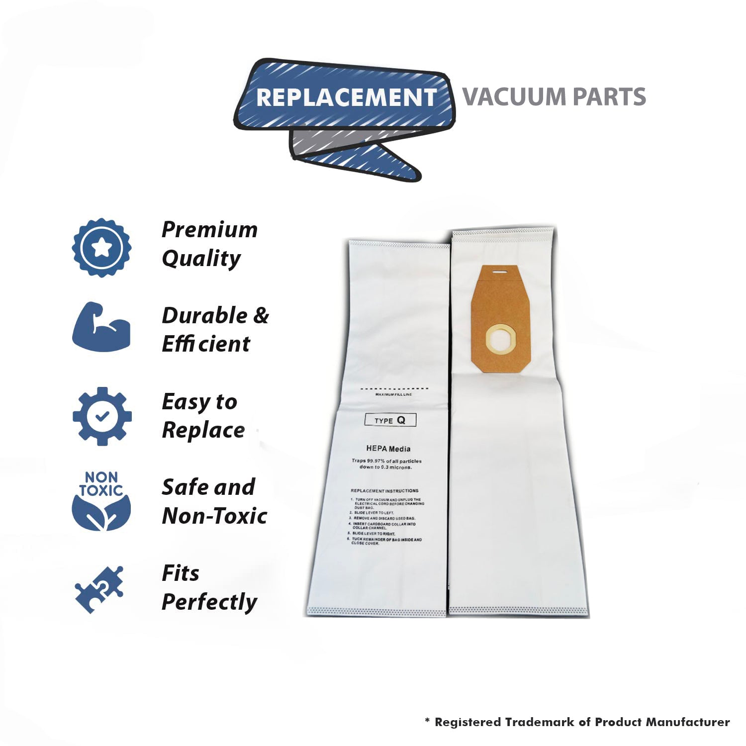 Topvacuumparts Replacement Part For Hoover Vacuum Cleaner Bags 3 Type Q Bags # Compare to part number 631348