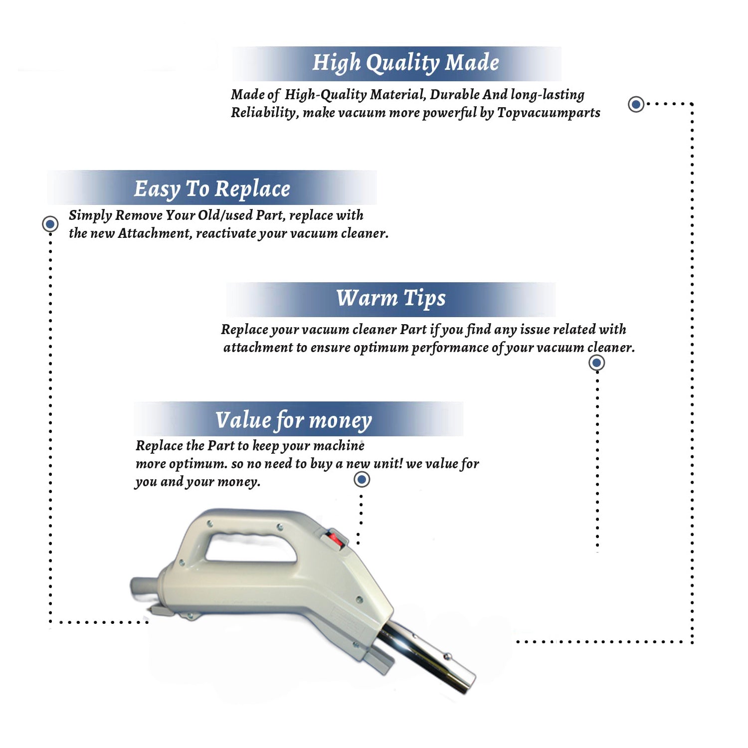 Topvacuumparts Replacement Part For Fit All Vacuum Cleaner Black Pump Handle with On/Off Switch & Button Lock # compare to part 6500