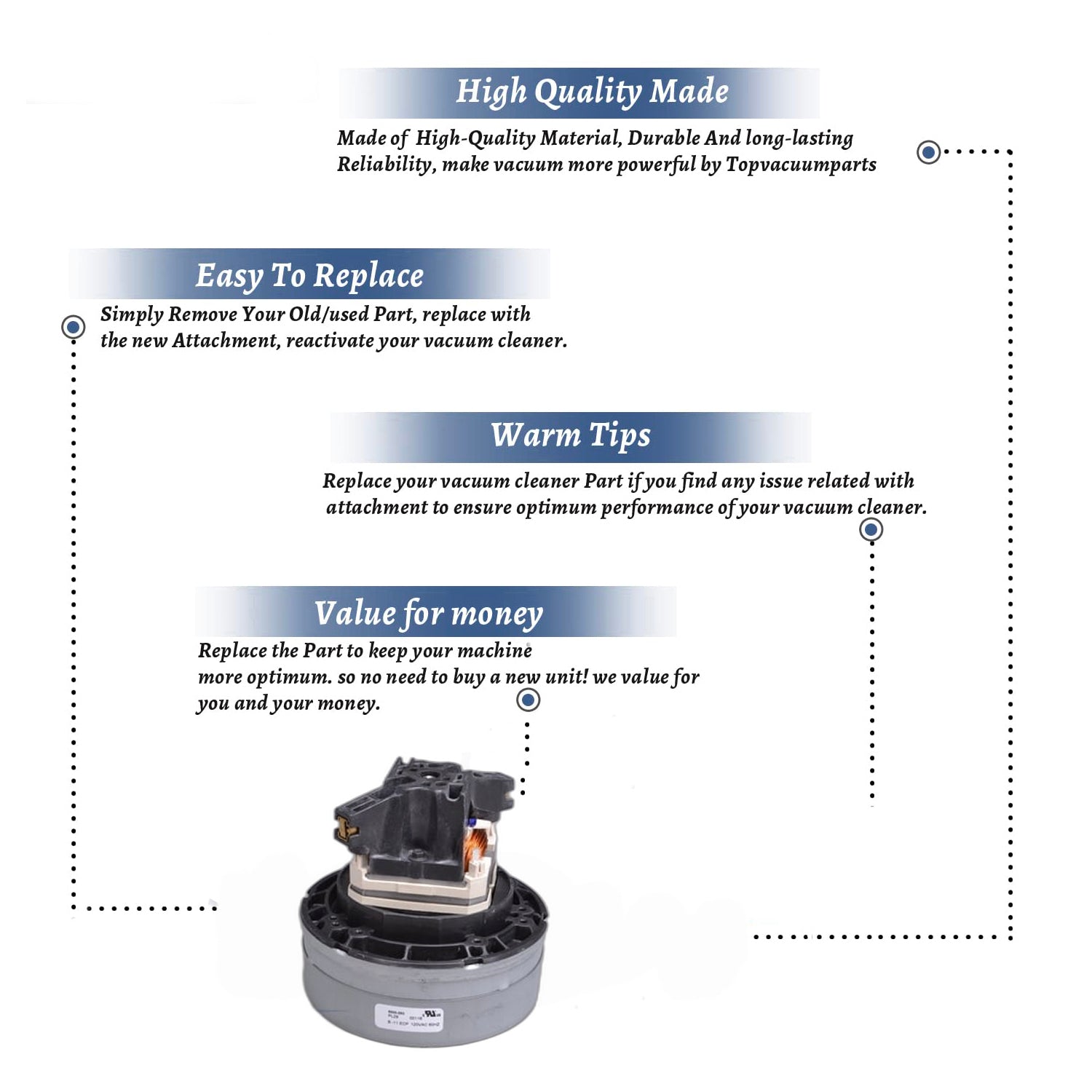 Topvacuumparts Replacement for Electrolux 9000, 2100, 6500 Canister Vacuum Cleaner Motor # Compare to Part 6500-293