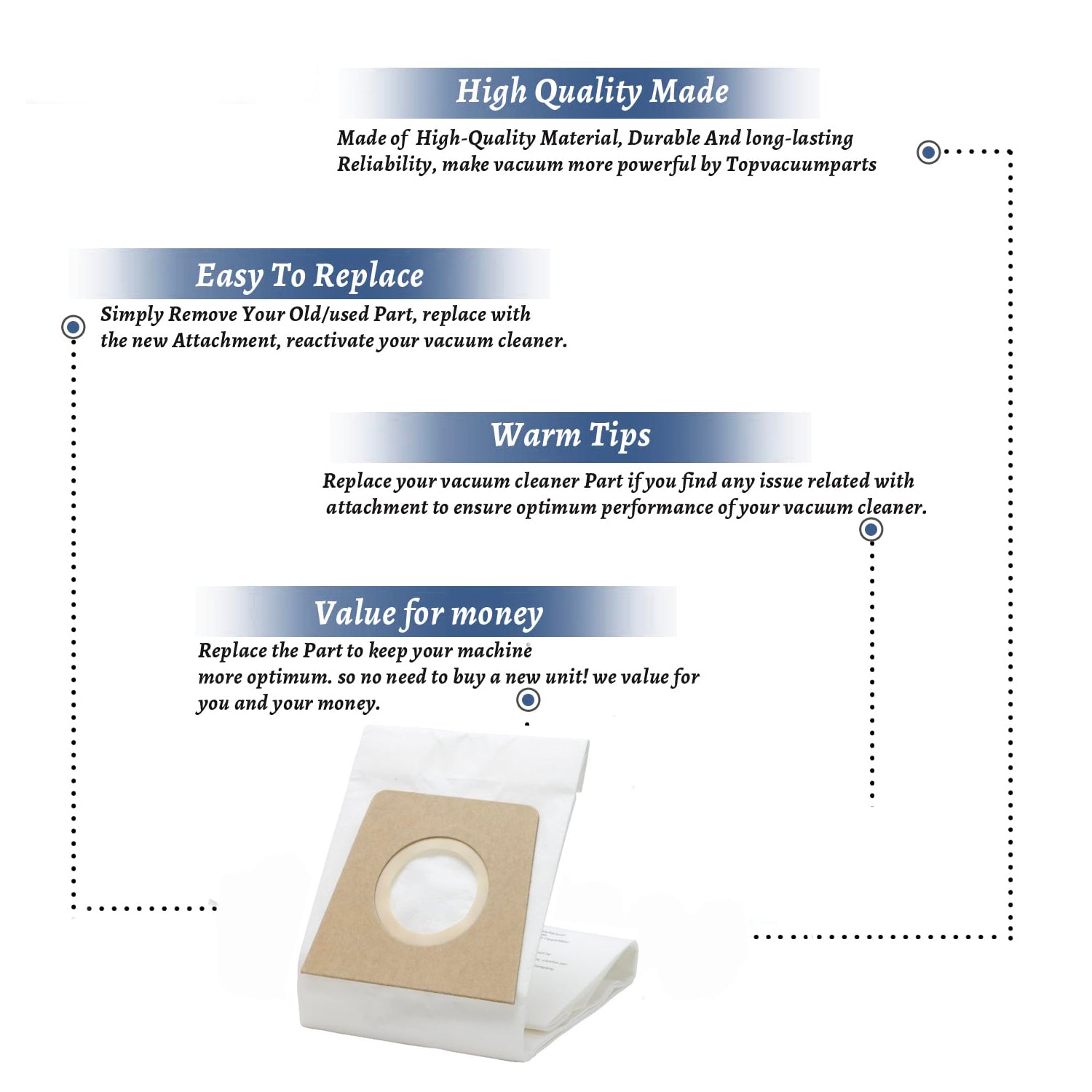Topvacuumparts Replacement Part For Dirt Devil Vacuum Cleaner Paper Bags 3pk # compare to part 65703A-6