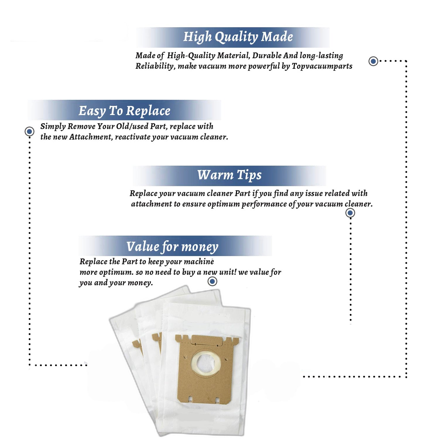 Topvacuumparts Replacement part for Electrolux/Eureka S/OX Micro Vacuum Bags 3pk # Compre to part 67710A-6