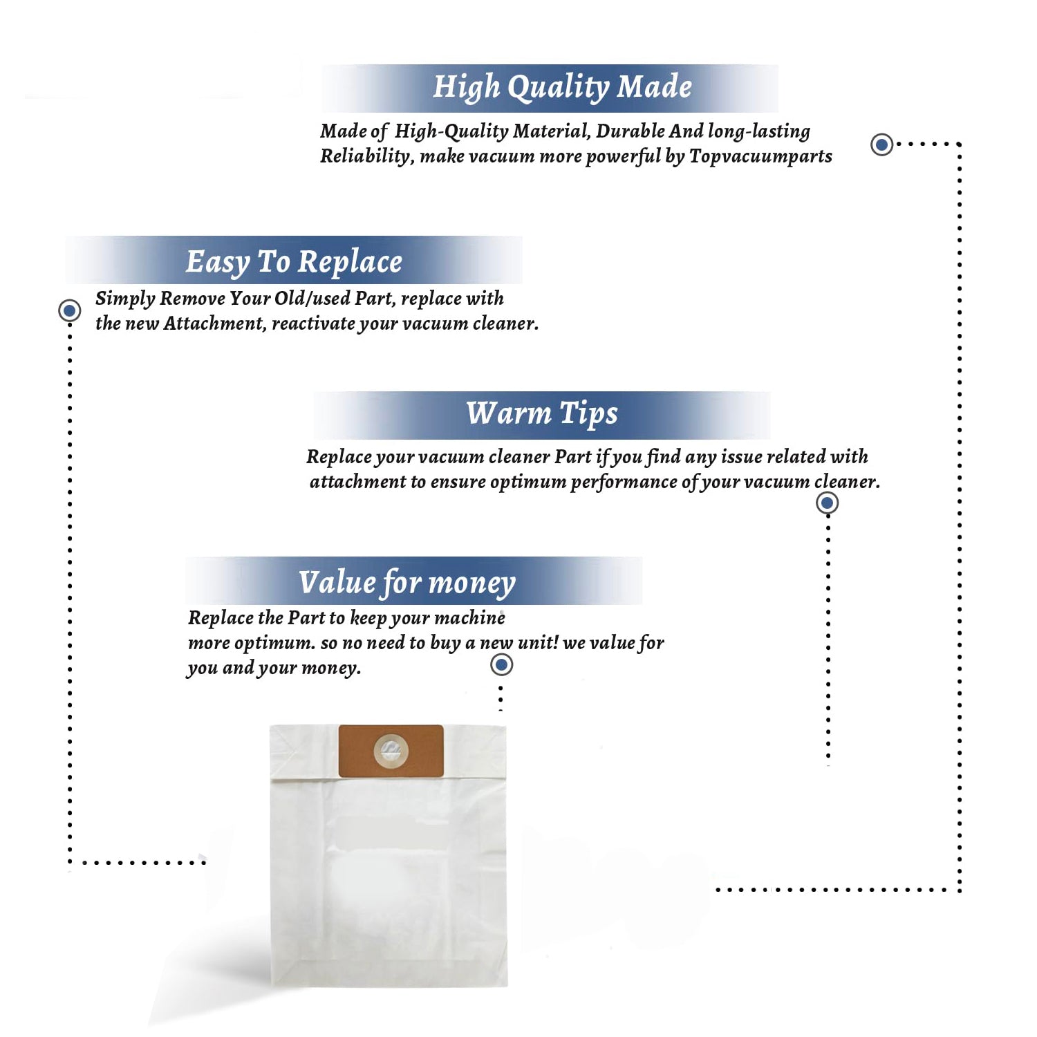 Topvacuumparts Replacement For Eureka SC6093 Commercial Upright Vacuum Cleaner Wide Area Paper Bags (3 Bags) # Compare to Part 68103