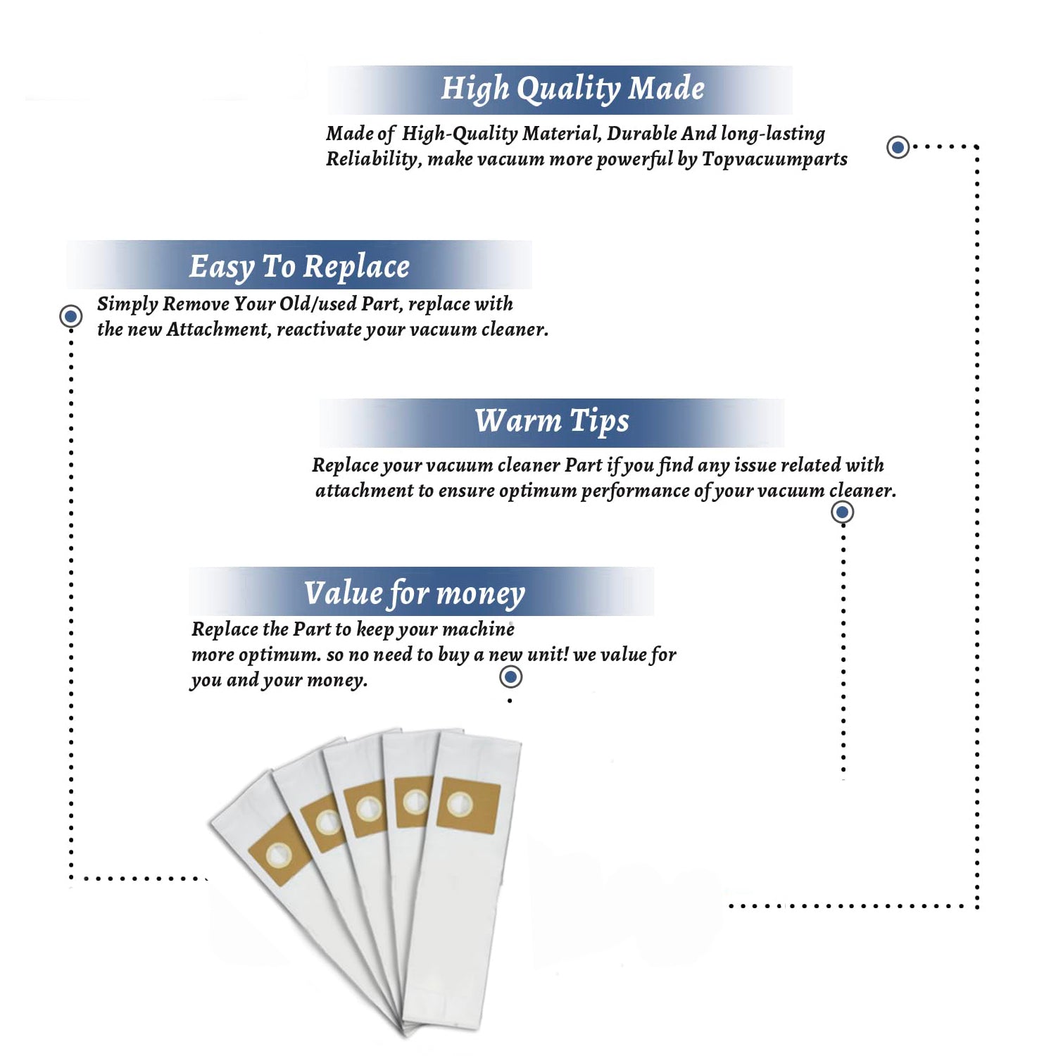 Topvacuumparts Replacement Part For Eureka Sanitaire, Commercial Canister Vacuum Cleaner 5Pk Paper Bags # compare to part 68440-10