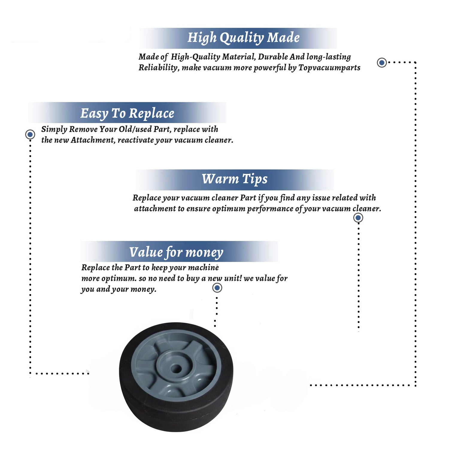 Topvacuumparts Replacement Part For Evolution-Bernina CR78, 88 Vacuum Cleaner Black Rear Wheel # compare to part 700273501