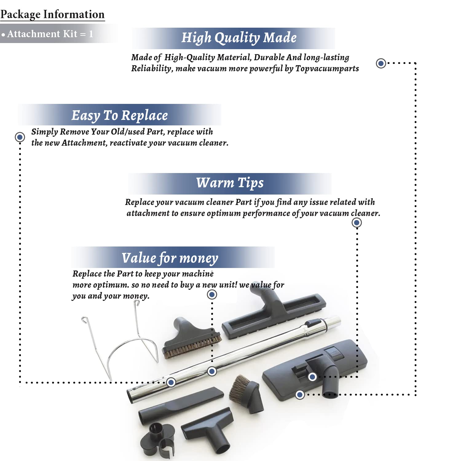 Topvacuumparts Replacement for Shop-Vac 32mm (1 1/4 inch) 1.25 Inch Vacuum Attachments Brush, Wand, Crevice, Upholstery Brush,Dust Brush Tool kit 9pcs