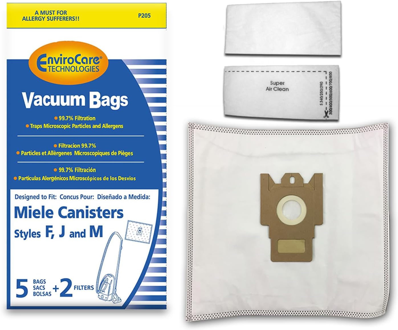 Topvacuumparts Miele Style FJM Poly Wrapper, Allergen Canister Vacuum Cleaner 5 Bags and 2 Filters // P205