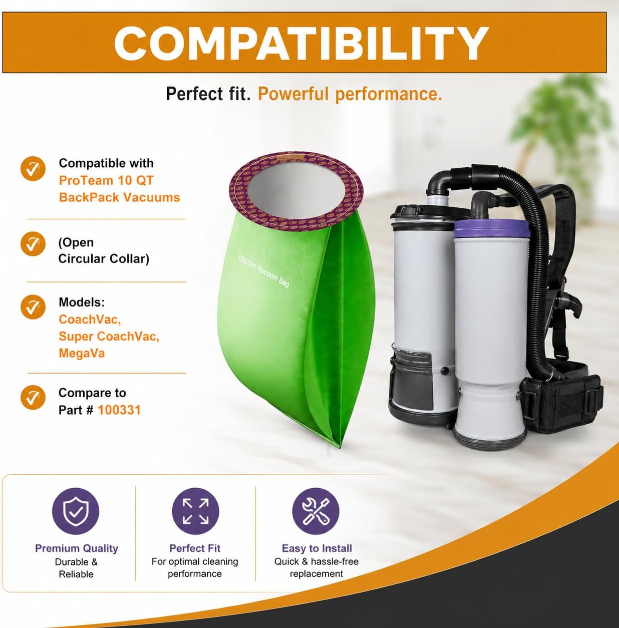 Topvacuumparts Replacement for Proteam 10 Quart Backpack Vacuum Bags. 10 Pack Bundle # compare to part 100331