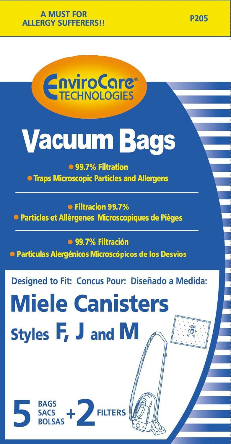Topvacuumparts Miele Style FJM Poly Wrapper, Allergen Canister Vacuum Cleaner 5 Bags and 2 Filters // P205