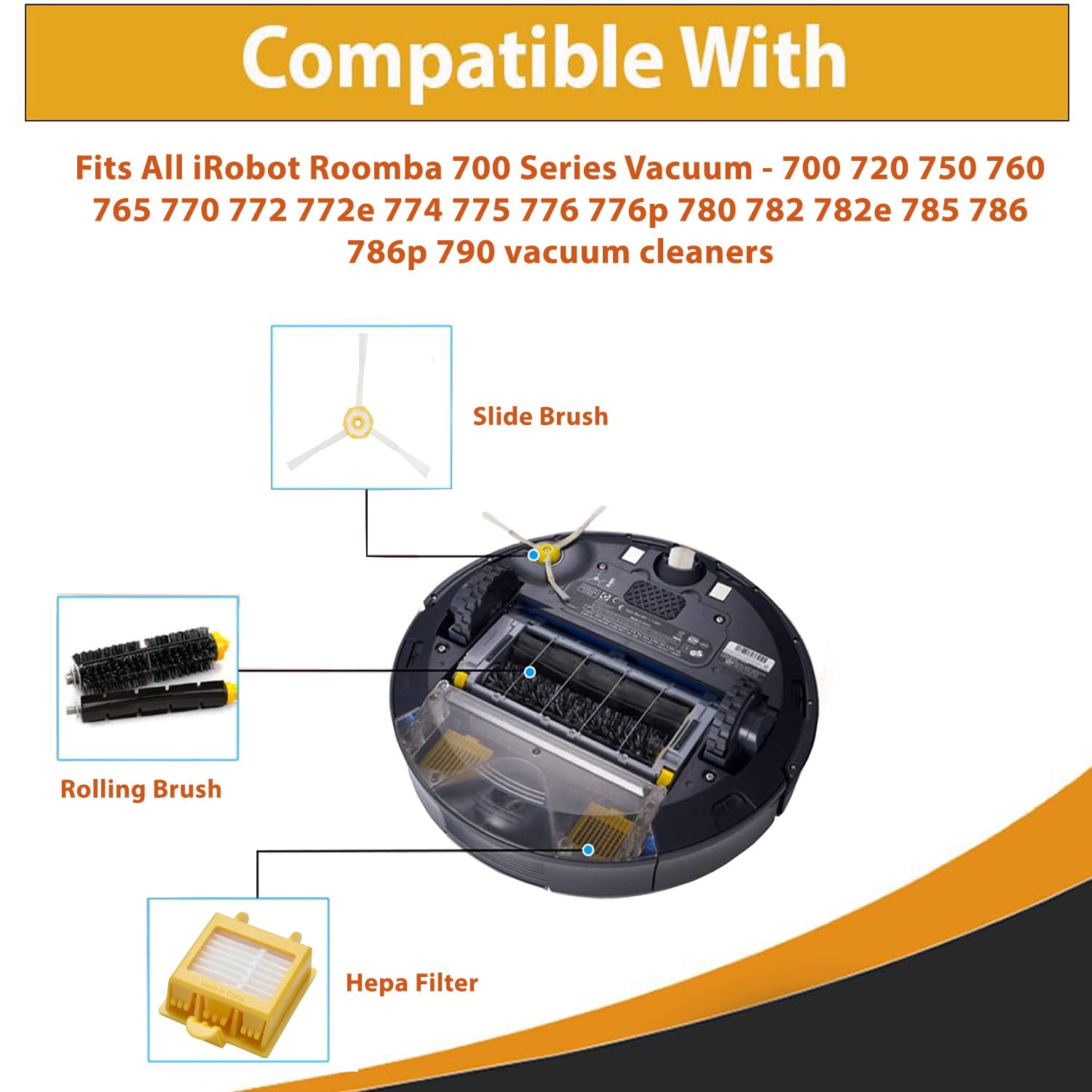Topvacuumparts Replacement Accessories Kit Fits For iRobot Roomba 700 Series 760 761 770 780 790 Robot Vacuum with Flexible Beater and Bristle Brush
