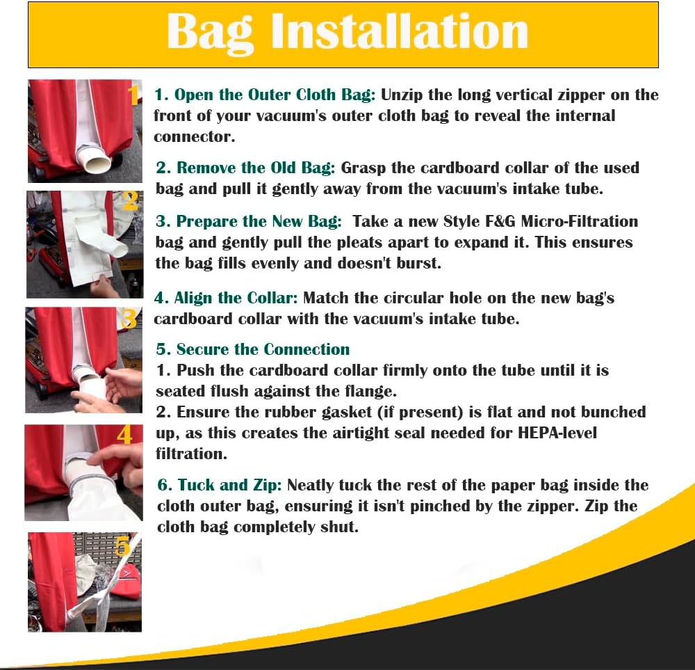 Topvacuumparts Commercial Style F&G Vacuum Bags for Sanitaire SC600 and SC800 Series Advanced Micro Filter Bags for Professional Cleaning (5 Bags)