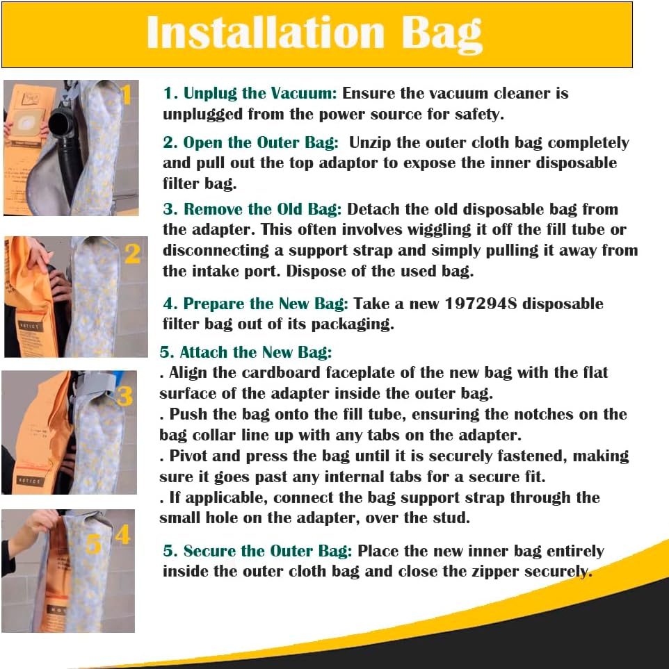 Topvacuumparts Replacement Vacuum Bags &Belts Compatible for Kirby G4 G5 GSIX & Sentria Series 9-Pack Dust Bags,3 Belts Part # 197294S, 301291