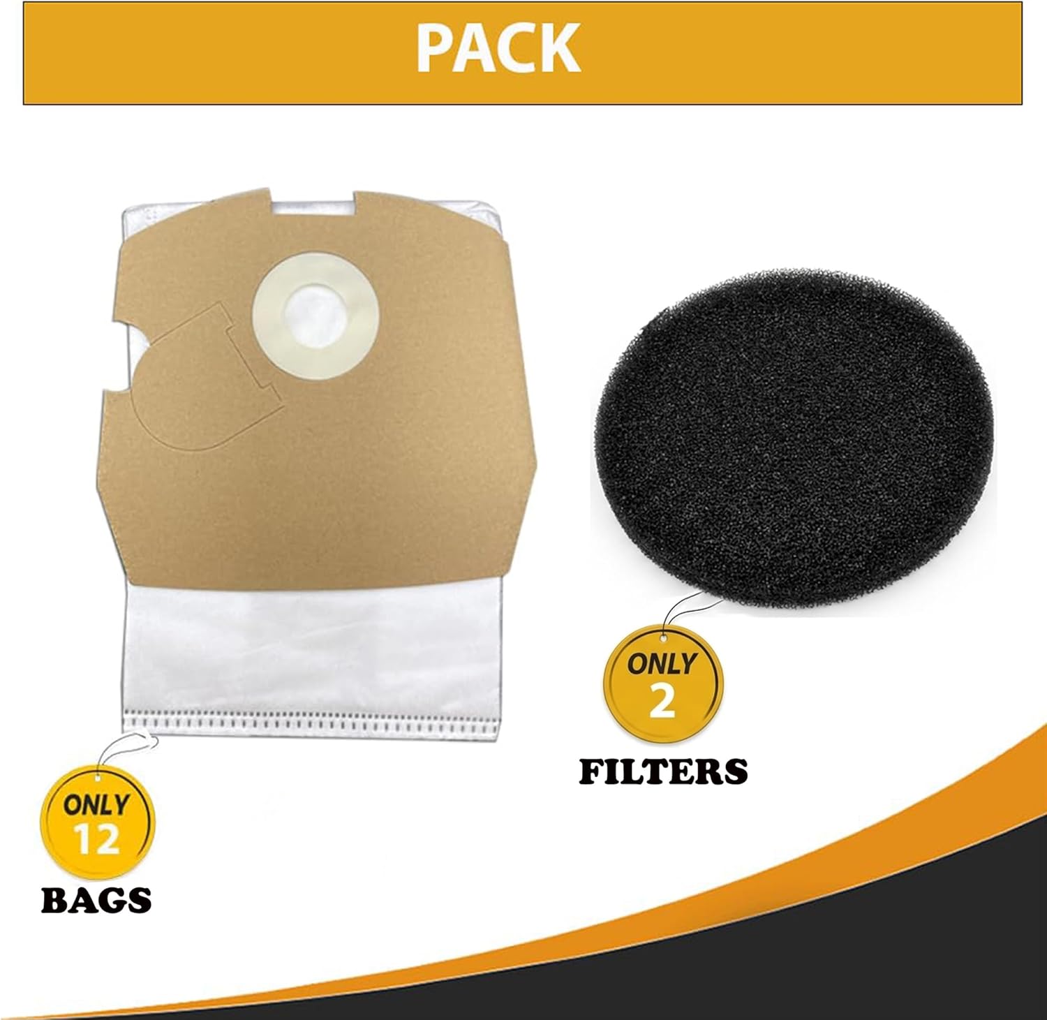 Topvacuumparts Replacement For Bissell Big Green Commercial Paper Vacuum Bags 12-Pack,2.25-Gallon Capacity,Model Number C3000-PK12 With 2 Foam Filters