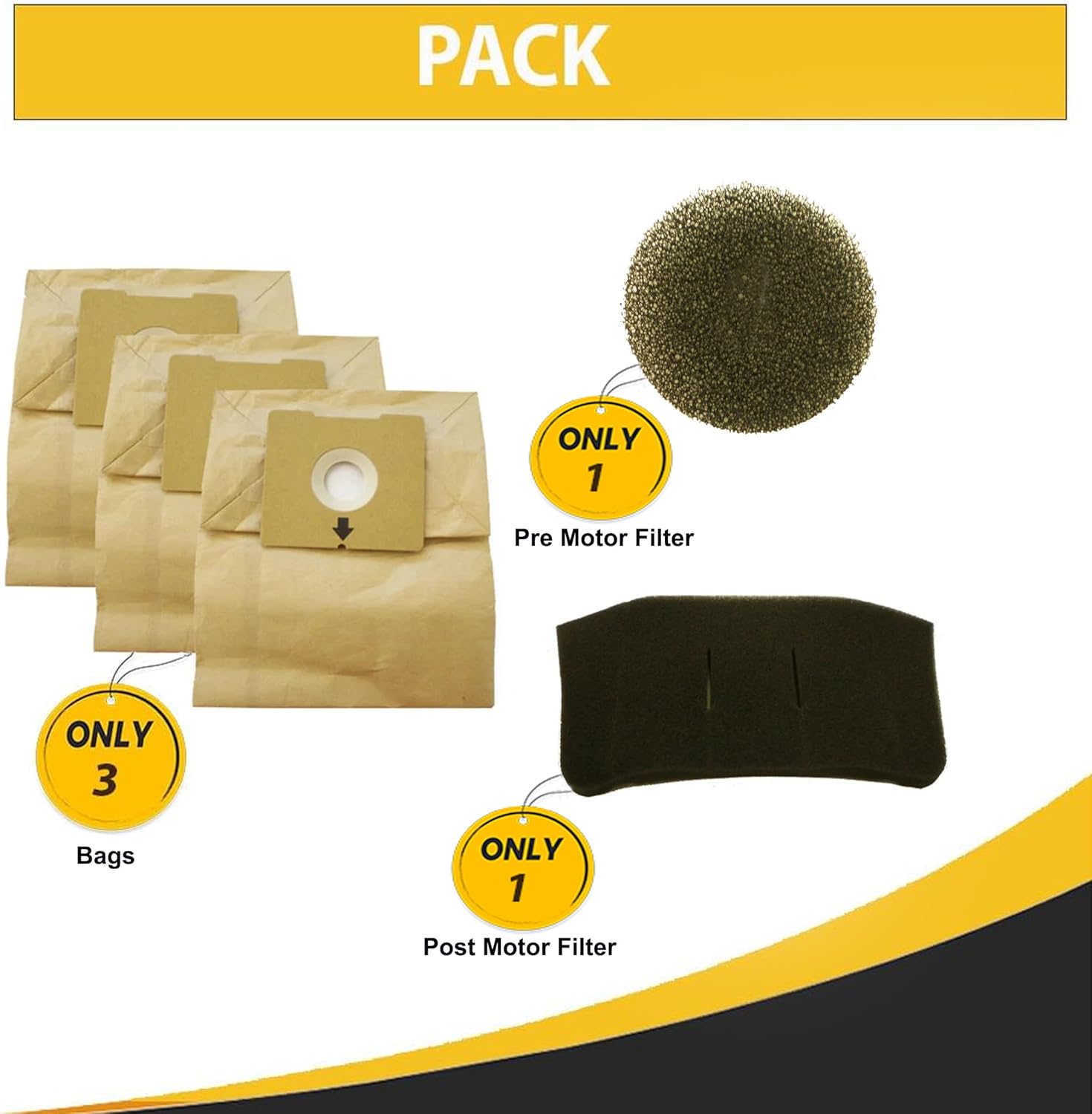 Topvacuumparts Replacement For Bissell 3 Bag & Filter Kit for 4122 Zing Bagged Canister, Replace With Part, 1480