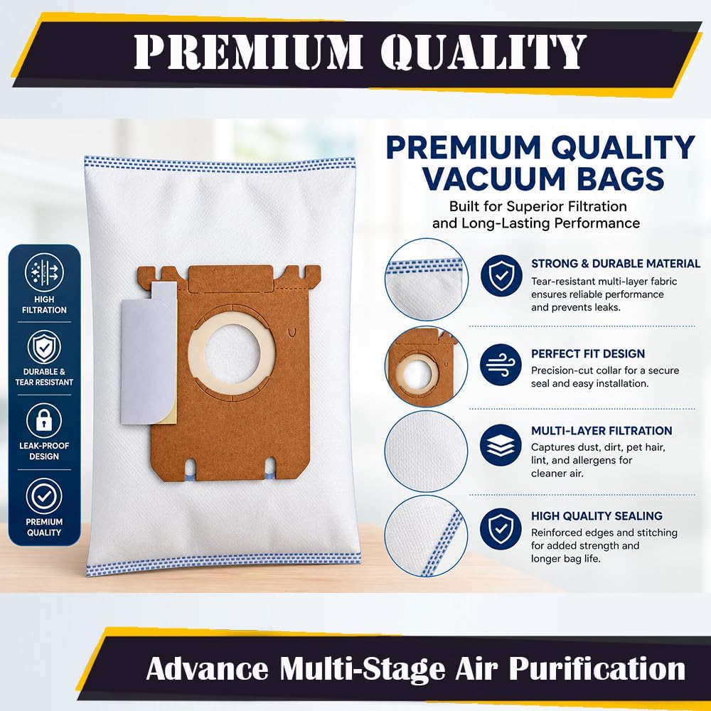 Topvacuumparts Replacement Electrolux Style S & Eureka OX Canister Vacuums Compatible with Harmony&Oxygen Models High Filtration Dust Bags 6 Pack#A135
