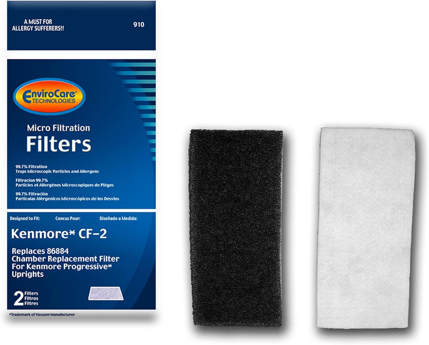 Topvacuumparts (2 X) Kenmore CF2 Foam Filter For Models Upright, Progressive Vacuum Cleaners, 86884, 20-86884C, 2086884, 4370432, 610488 Part # 910