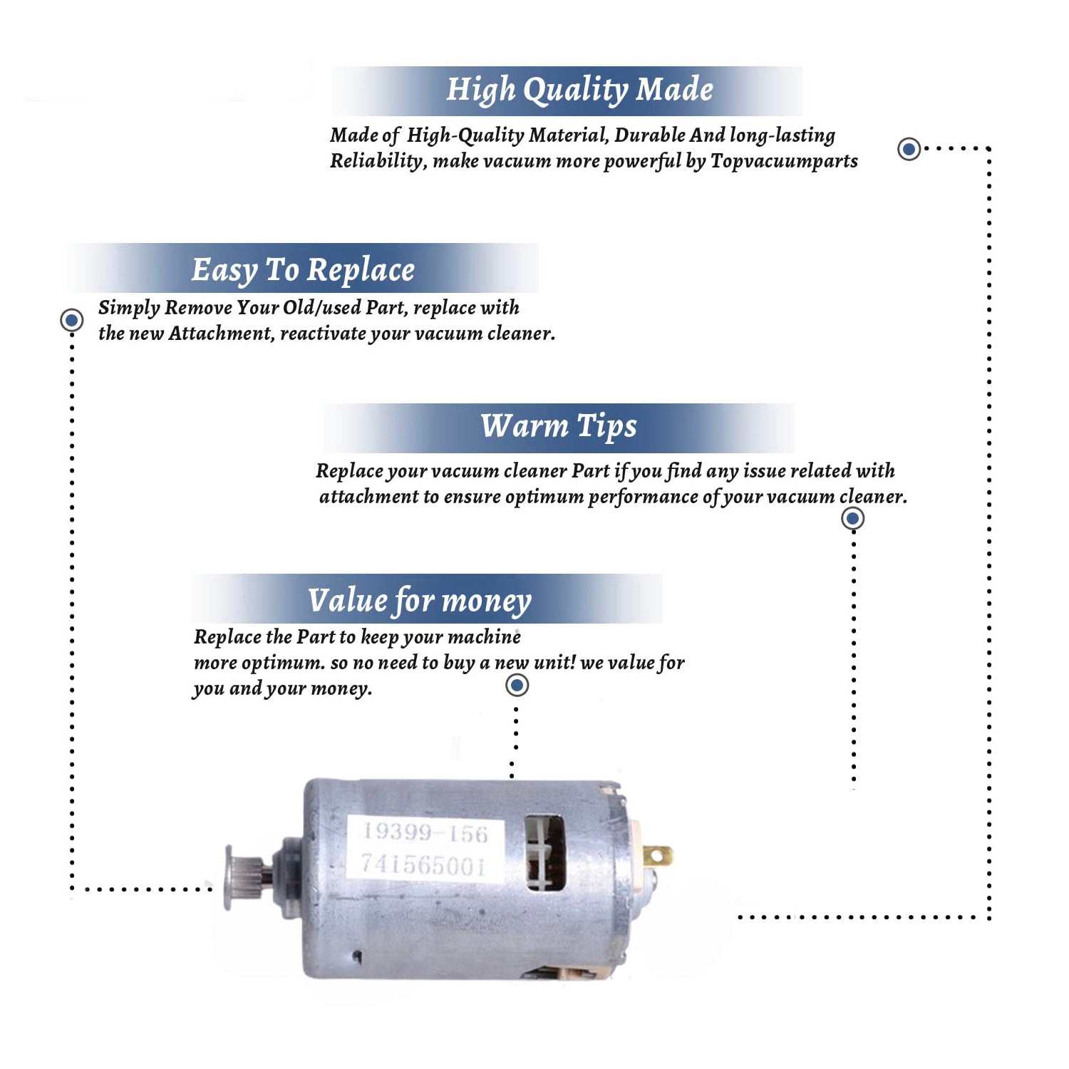 Topvacuumparts Replacement for Hoover UH72400, UH72401, UH72409 Windtunnel Air Upright Vacuum Cleaner Brushroll Motor # Compare to Part 741565001