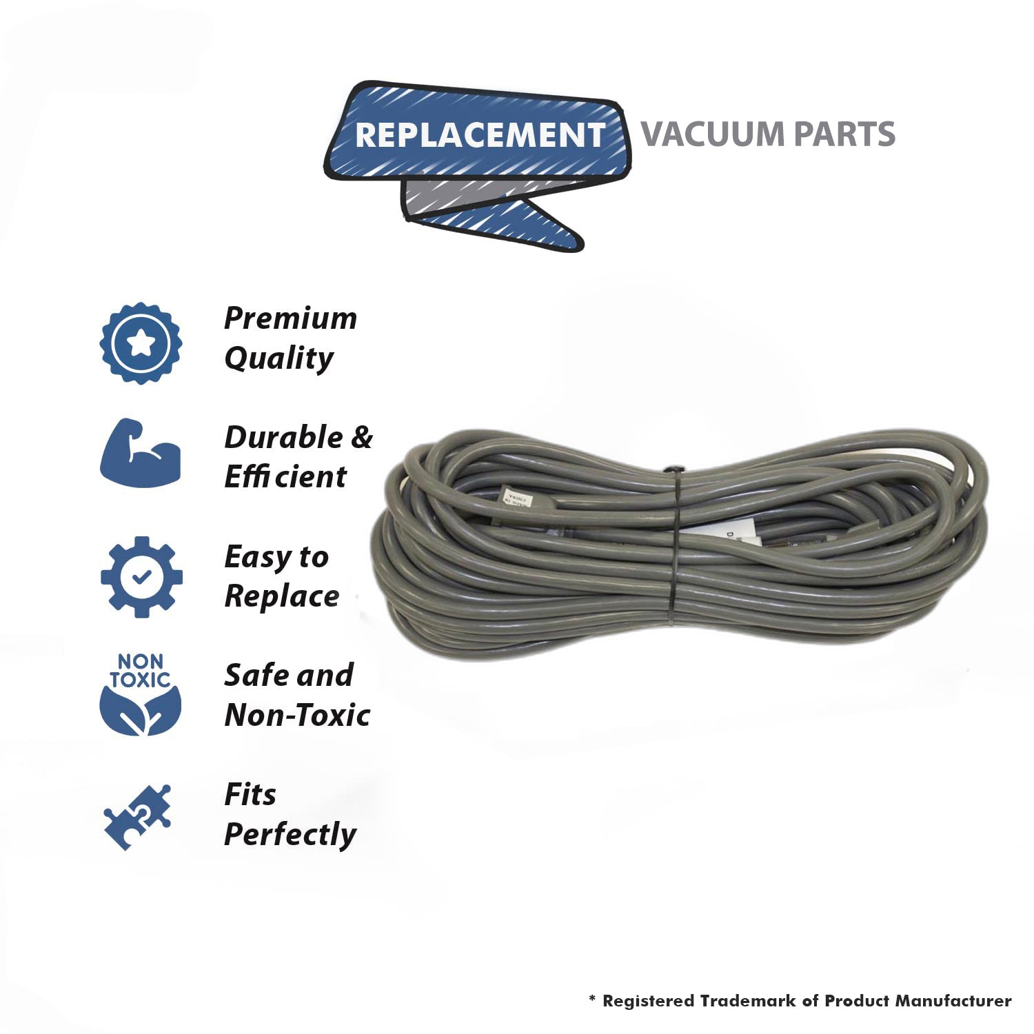 Topvacuumparts Replacement For Eureka, Sanitaire SC-9180 Upright Vacuum Cleaner 50 Foot Gray Extension Cord # Compare to Part 76224
