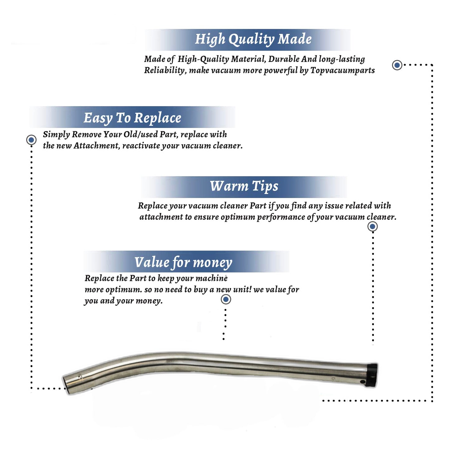 Topvacuumparts Replacement For E2 Stainless Steel Lower Curve Wand # Compare to Part 78-1907-03