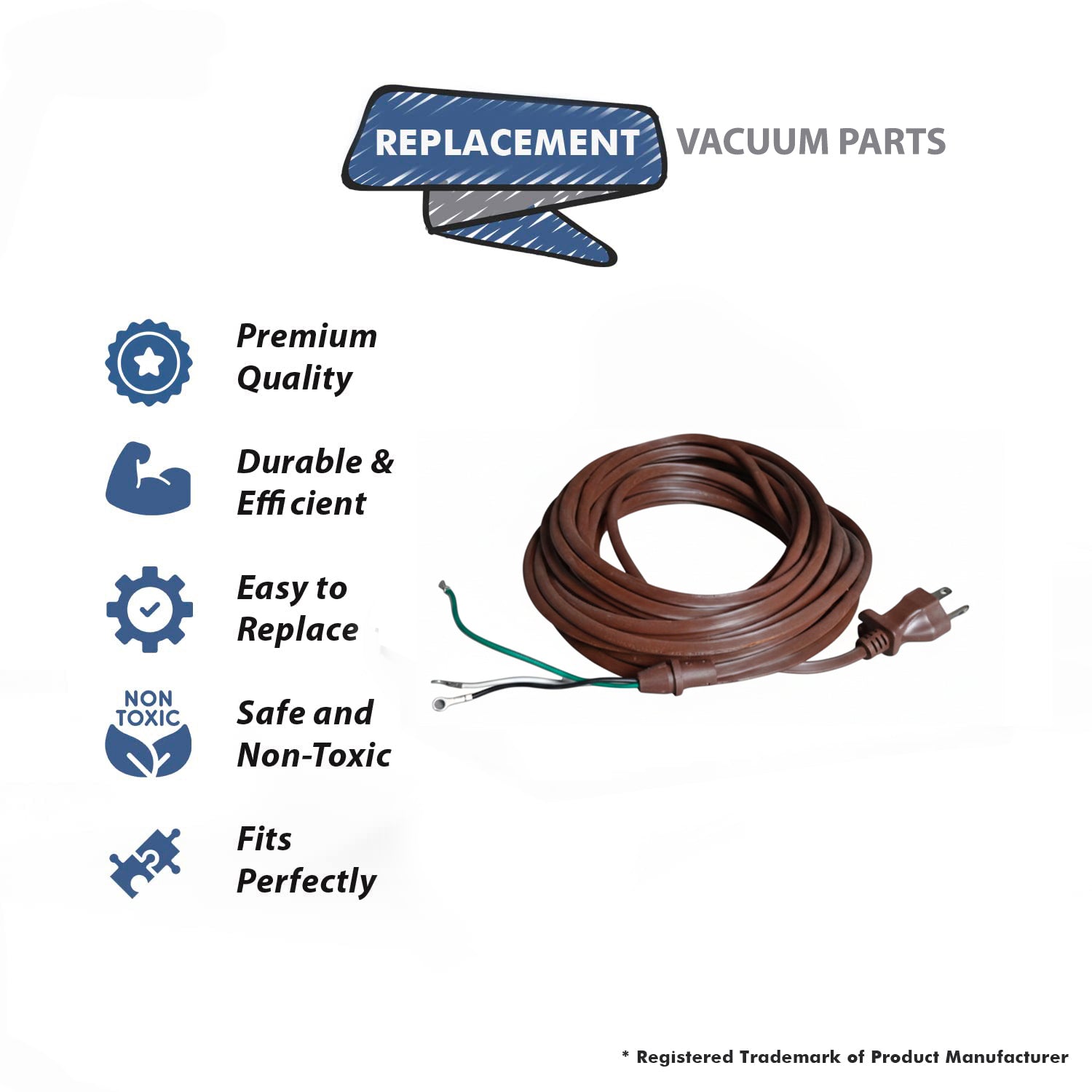 Topvacuumparts Replacement For D3 Vacuum 3 Wire Brown Power Cord Compatible With # compare to parts 78-5210-09